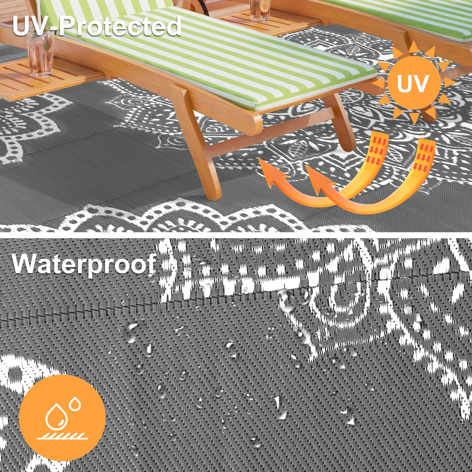 Yamaziot Waterproof Outdoor Rug 5x8 ft, Reversible Plastic Straw Rug for Patio Clearance, Camping, RV Mat, Outside Rug Carpet for Porch, Deck, Backyard, Balcony, Picnic,Black Brown