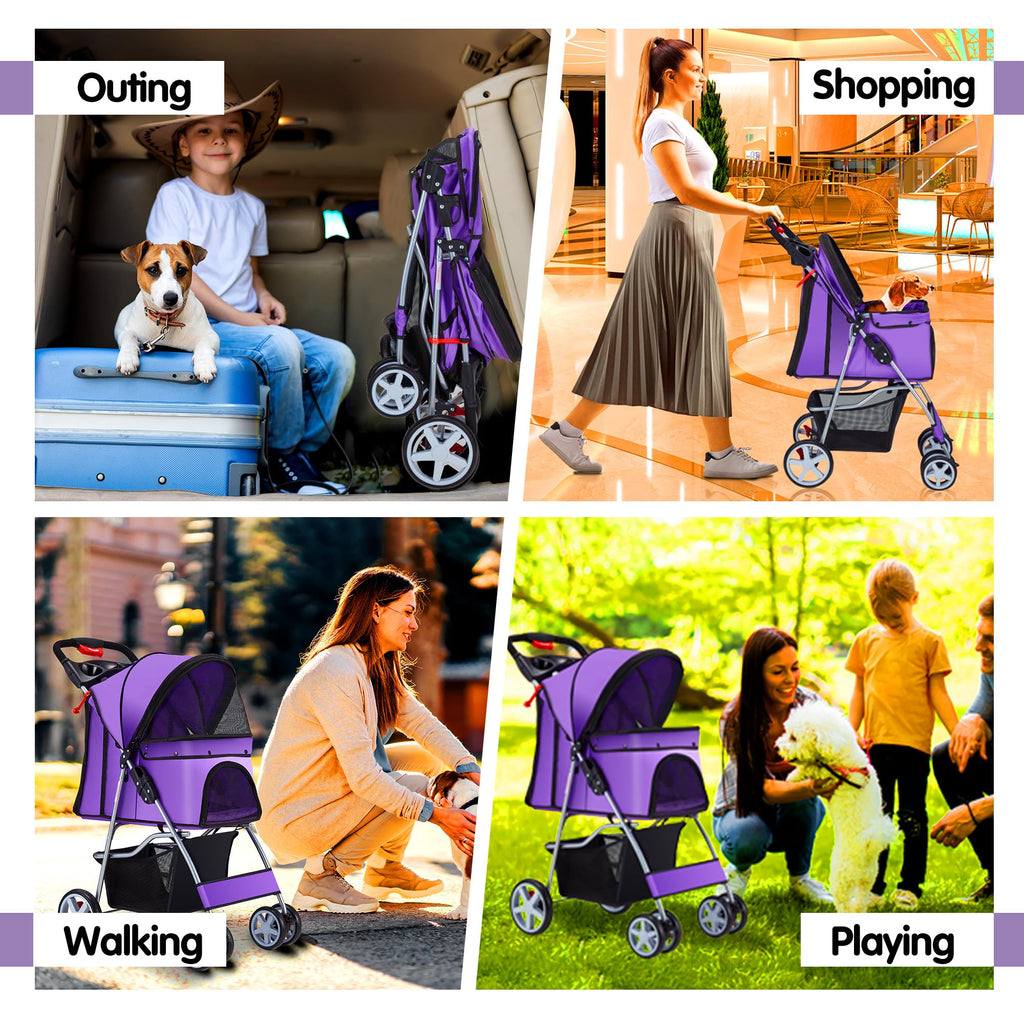 Pet Stroller, 4 Wheels Pet Strolling Cart for Medium/Small Dogs and Cats, Foldable Cat Jogger/Dog Stroller with Cup Holder, Storage Basket, Breathable Mesh, All-Season Pet Carrier, Black