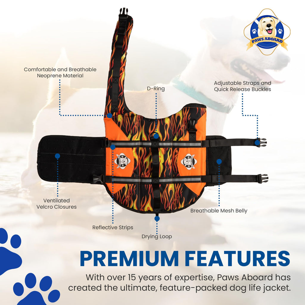 Dog Life Jacket — Premium Swim Vest with SafeChin Anti-Choke Collar | PAWS Aboard Blue & Yellow | RapidLift Rescue Handle, D-Ring, Reflective Trim | Boating, Kayaking, Pool | XX-Small (Under 6 lbs)