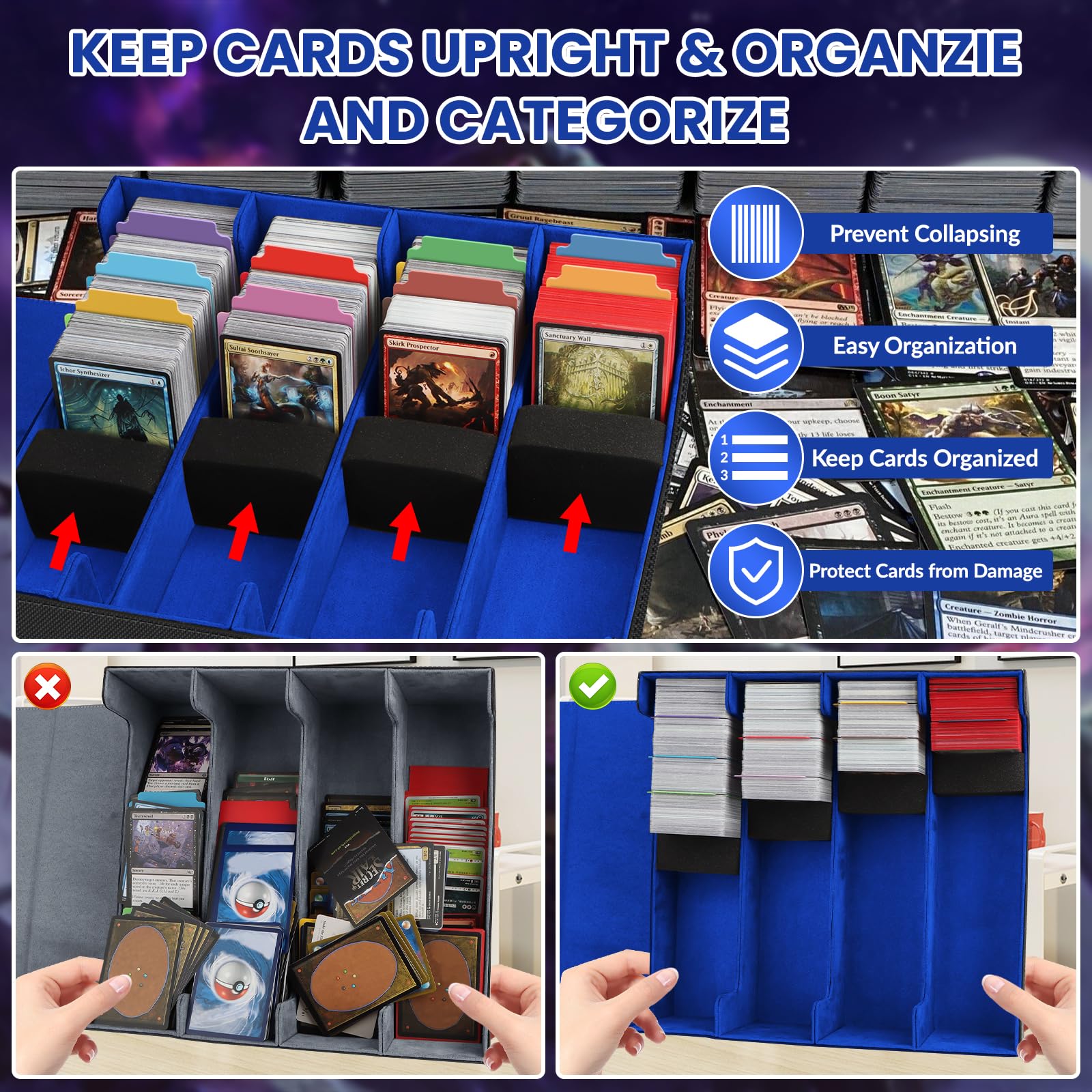 AOBOPLE Trading Card Storage Box,3200+ Card Box Storage with 24 Dividers and 4 Foam Supporters PU Leather Magnetic Cards Deck Case for MTG TCG Magic and Sport Cards,Great Gift for Card Collectors