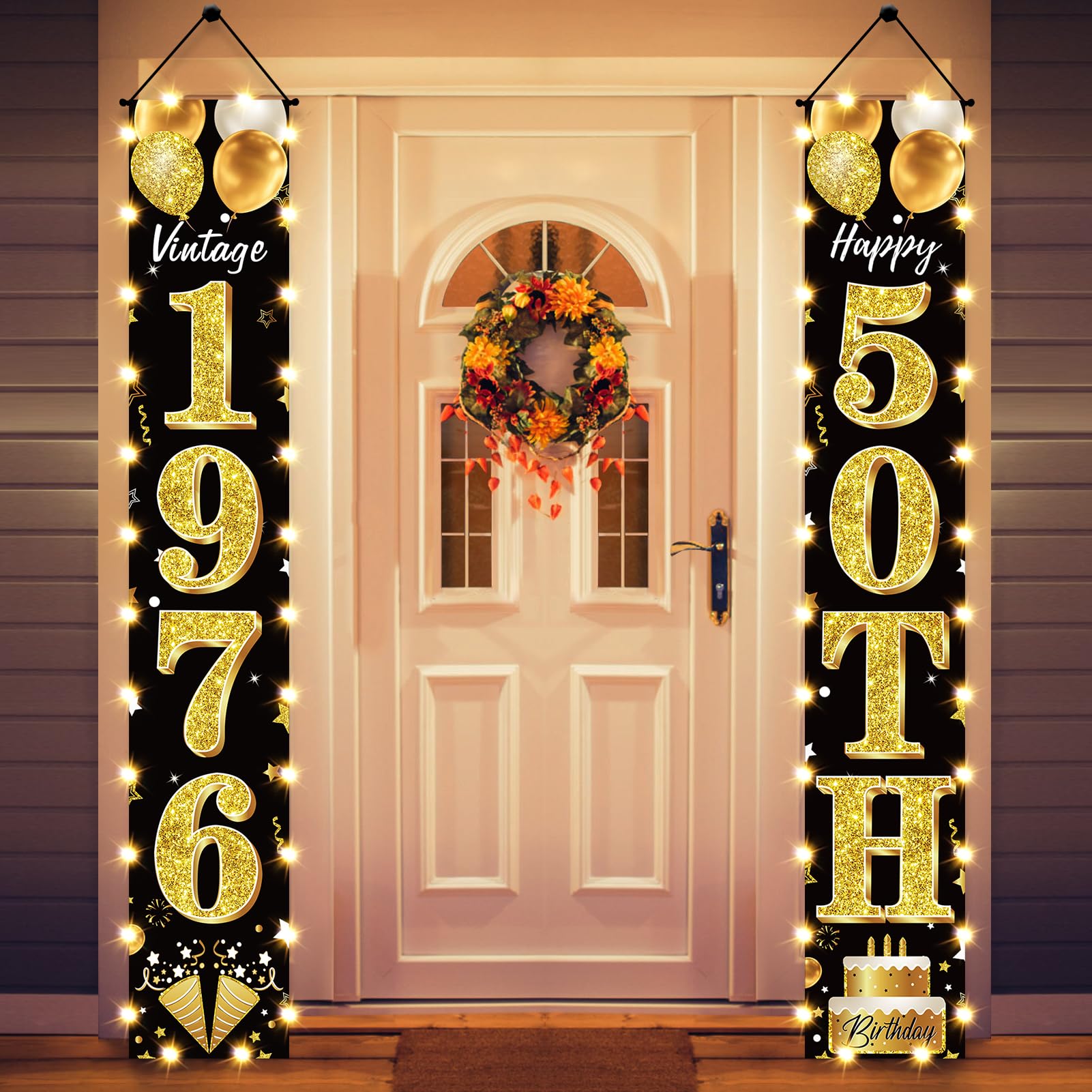 18th Birthday Party Banner Lighted Decorations for Men and Women - Black Gold Vintage 2008 18th Birthday Door Banners with LED Light, Eighteen Years Birthday Party Supplies for Indoor Outdoor Decor