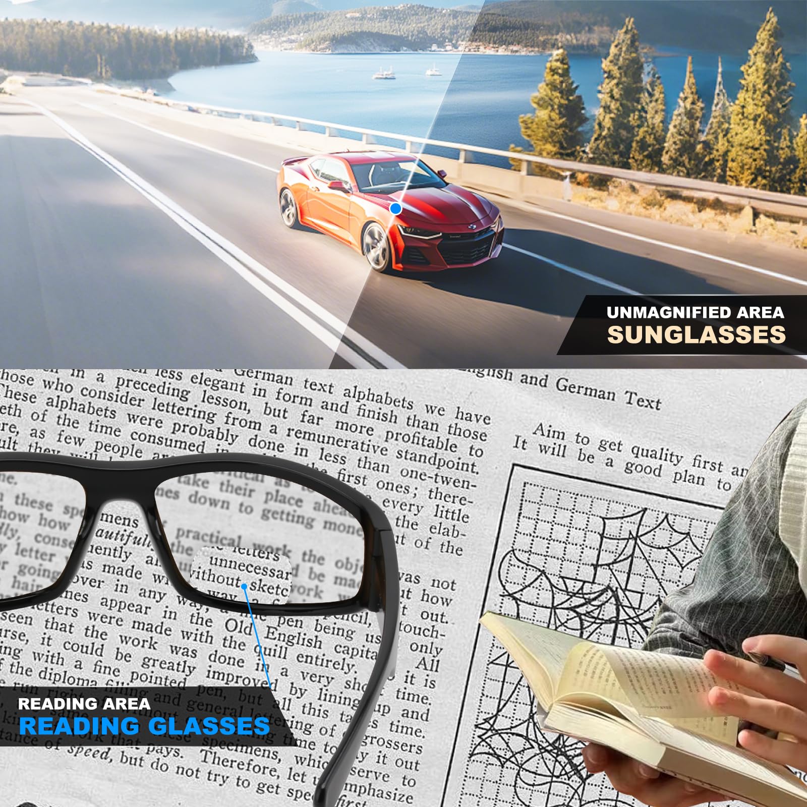 SKYOAK 3 PACK Evolved Unbreakable Bifocal Reading Sunglasses Men TR90 Frame Wrap Around Design Glasses UV 400 Protection Outdoor Sun Reader Sports/Driving (Black & Blue & Tortoise +1.50)