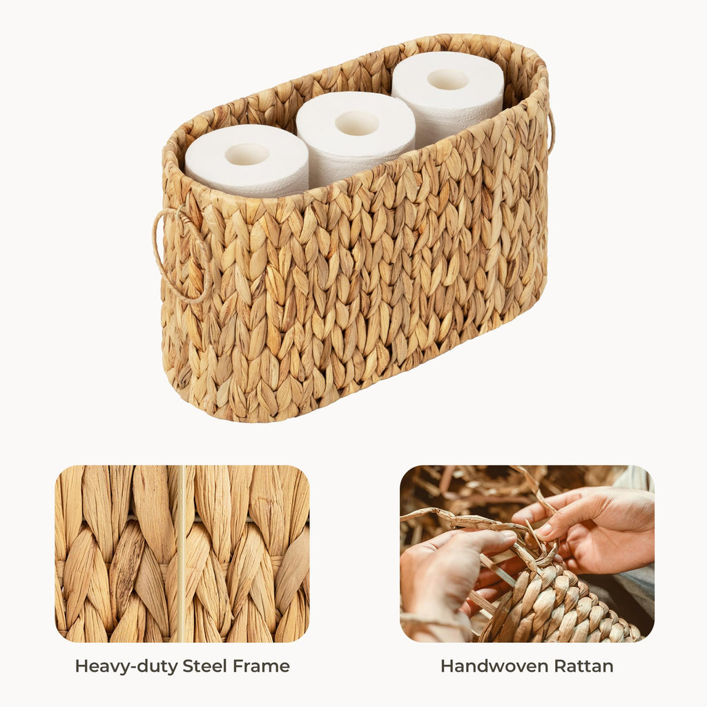 StorageWorks Bathroom Toilet Paper Storage Holder with Lid, Wicker Toilet Paper Basket for 6 Regular Rolls, Slim Basket Organizer with Handles, Water Hyacinth Storage Baskets for Bathroom, Brown