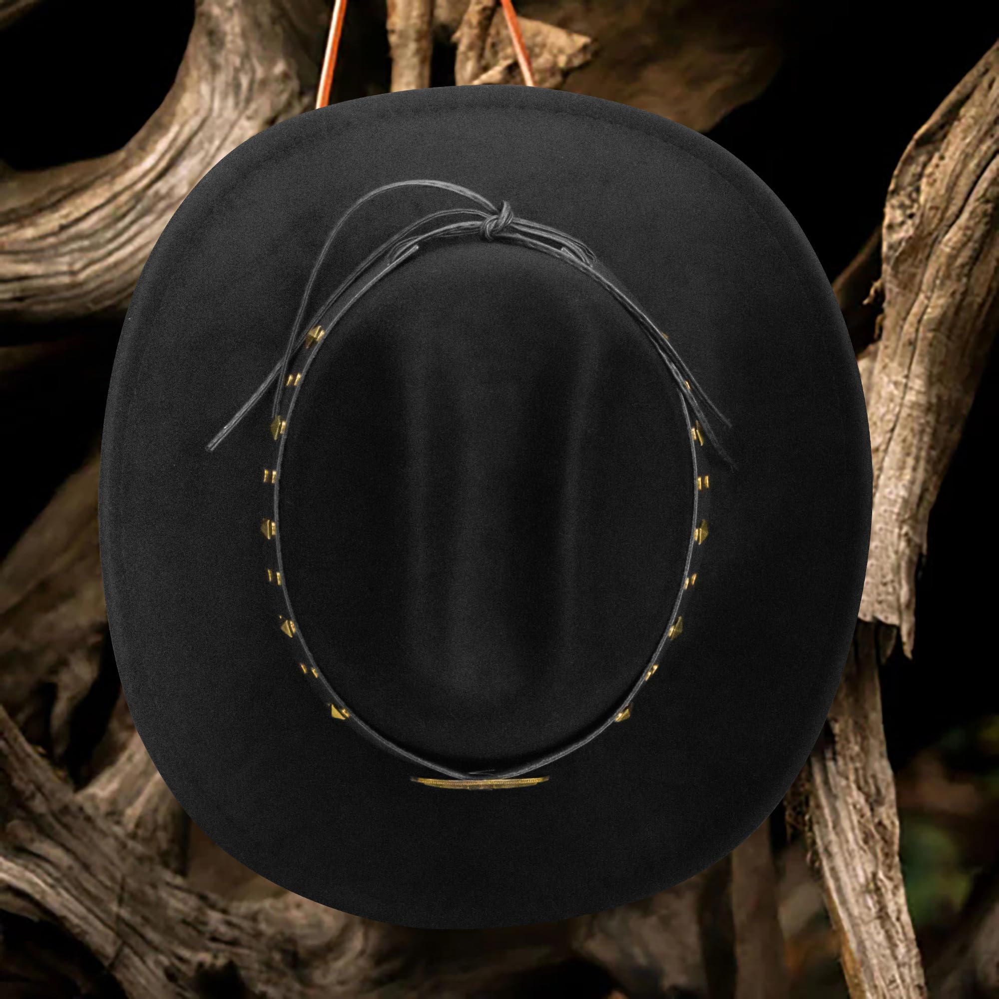Vintage Western Cowboy Hat for Men Women - Wide Brim Cowgirl Fedora Hats with Braided Rope Band M