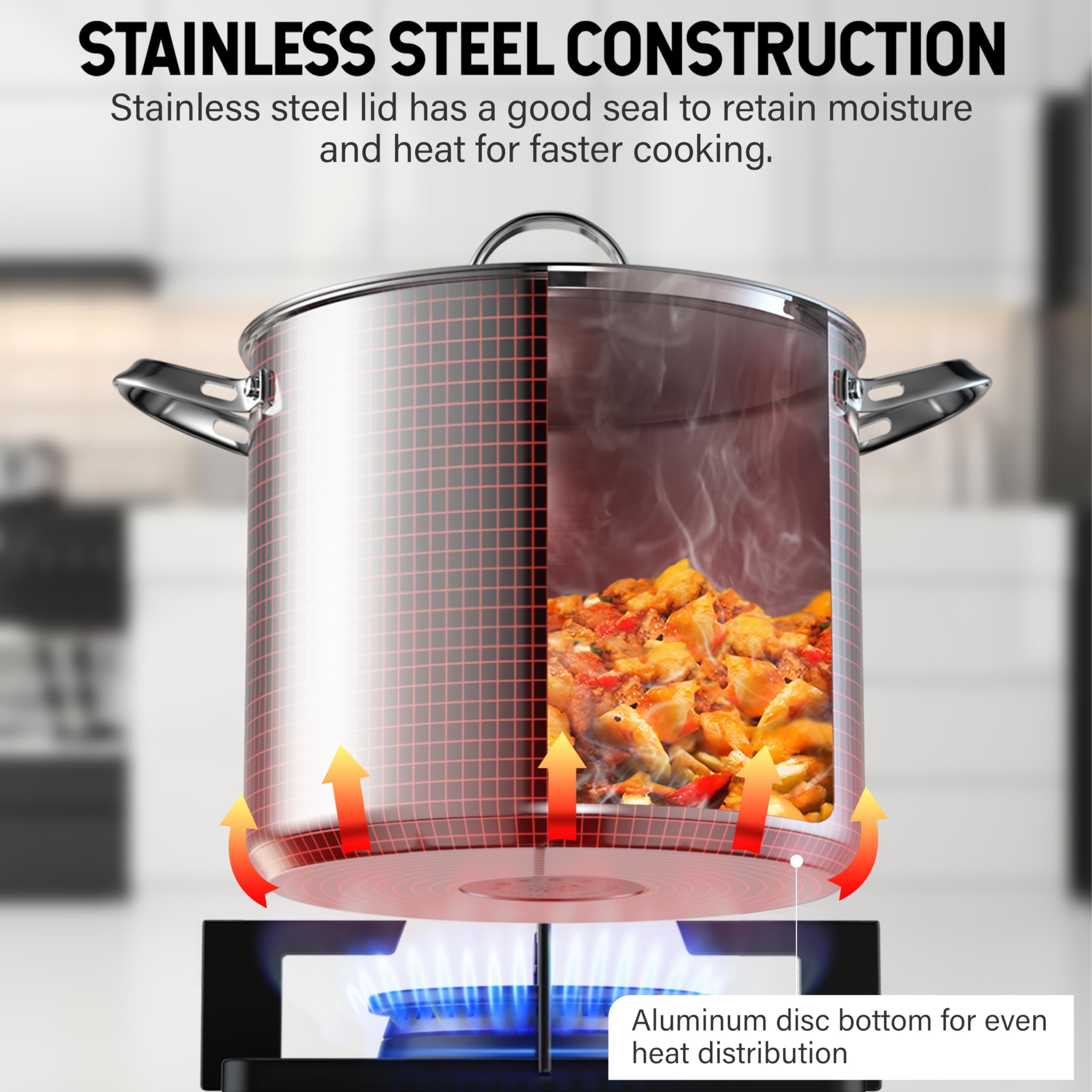 Cooks Standard Classic 6 Quart Stock Pot with Lid, Stainless Steel Dutch Oven
