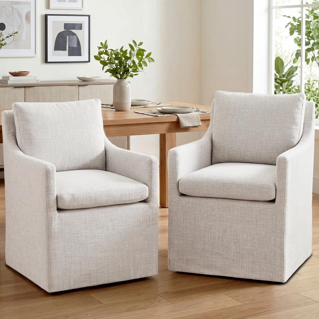 DUHOME Upholstered Dining Chair,Linen Accent Chair for Living Room,Single Sofa with 4 Casters,Upholstered Armchair for Bedroom Reading Waiting Kitchen Dining Room