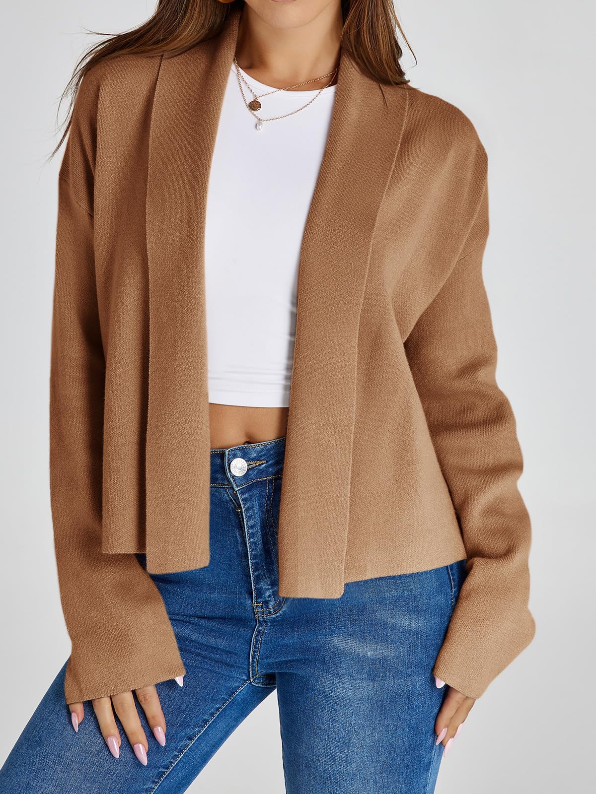 Saodimallsu Womens Cropped Cardigan Open Front Shawl 2026 Fall Trendy Long Sleeve Sweater Jacket