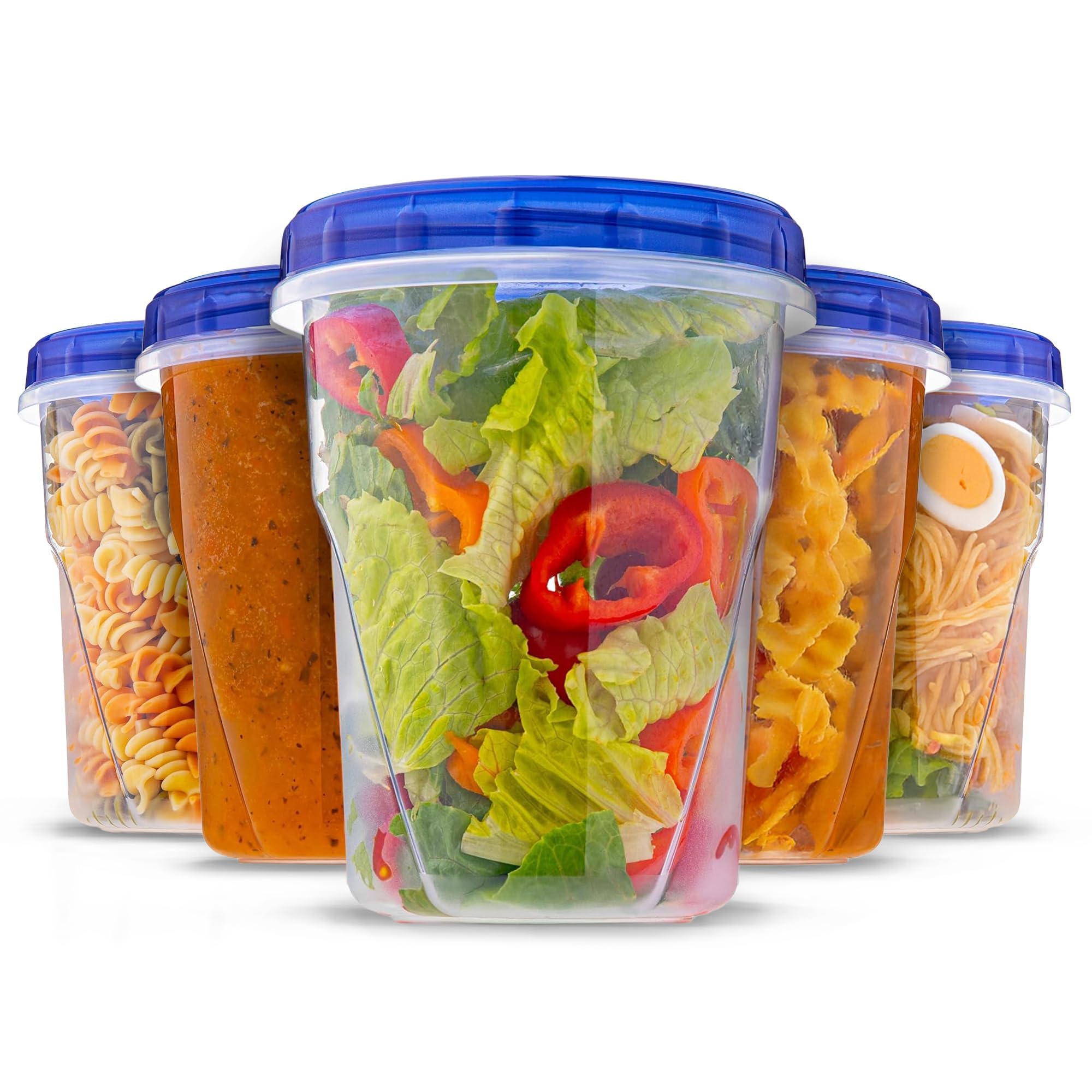 Plastic Food Deli Containers With Twist Top Lids - (16 Oz) - [5 Pack] - Food Storage Containers Takeout To Go - Microwave, Freezer & Dishwasher Safe BPA-Free