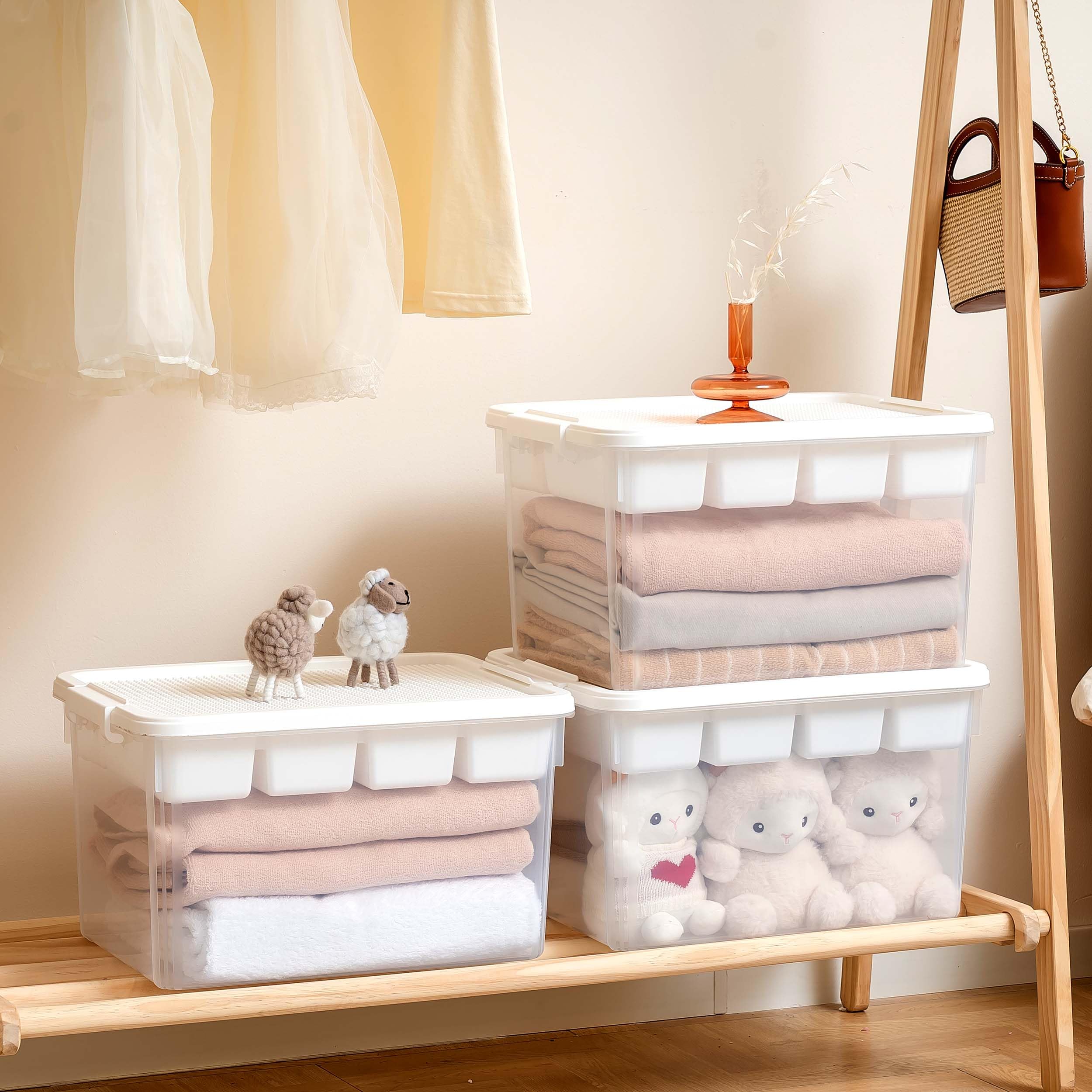 Citylife 17 QT Plastic Storage Box with Building Baseplate Lid and Removable Tray Craft Organizers and Storage Clear Storage Container for Organizing Bead, Tool, Sewing