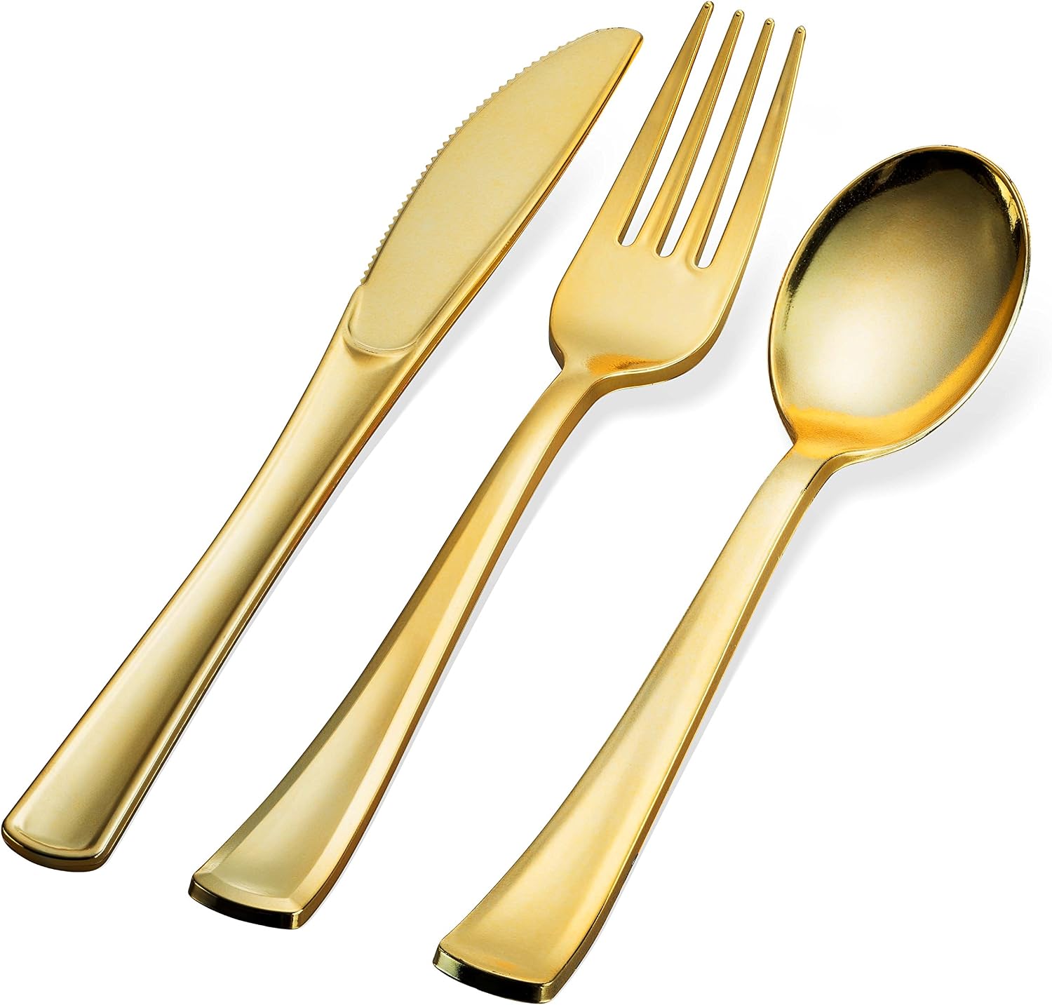 300 Gold Disposable Plastic Flatware Set - 100 Forks, 100 Spoons, 100 Knives - Heavy Duty Silverware for Party Bulk