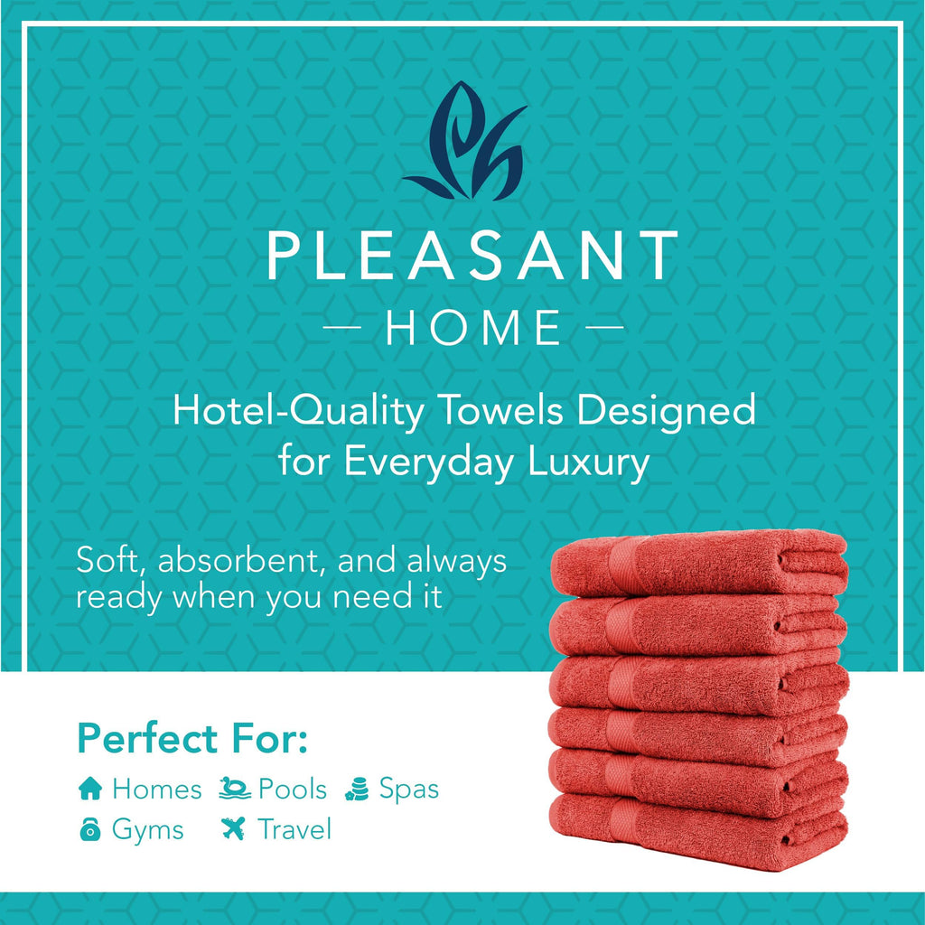 Pleasant Home Bath Towels Set of 6 (24” x 50”) 100% Cotton, 515 GSM | Lightweight, Soft & Highly Absorbent Luxury Towels for Bathroom | for Gym, Pool & Spa | 6 Pack, Gray