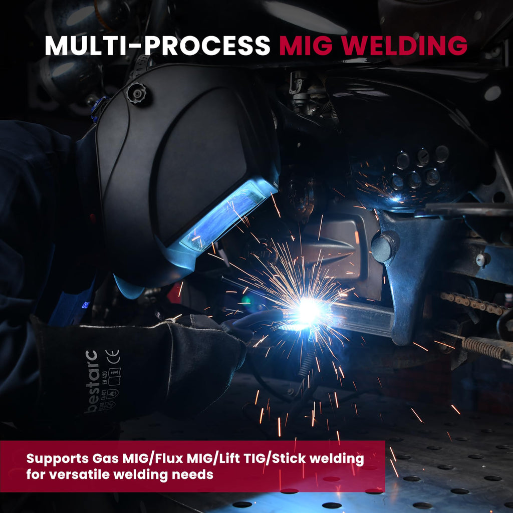 Bestarc 145A MIG Welder, 110V 220V 4 in 1 Gas/Flux Core MIG/Lift TIG/Stick Welder Machine, Large LED Display Welding Machine, IGBT Inverter Welder MIG145 Soild Gasless Synergy MIG Welder