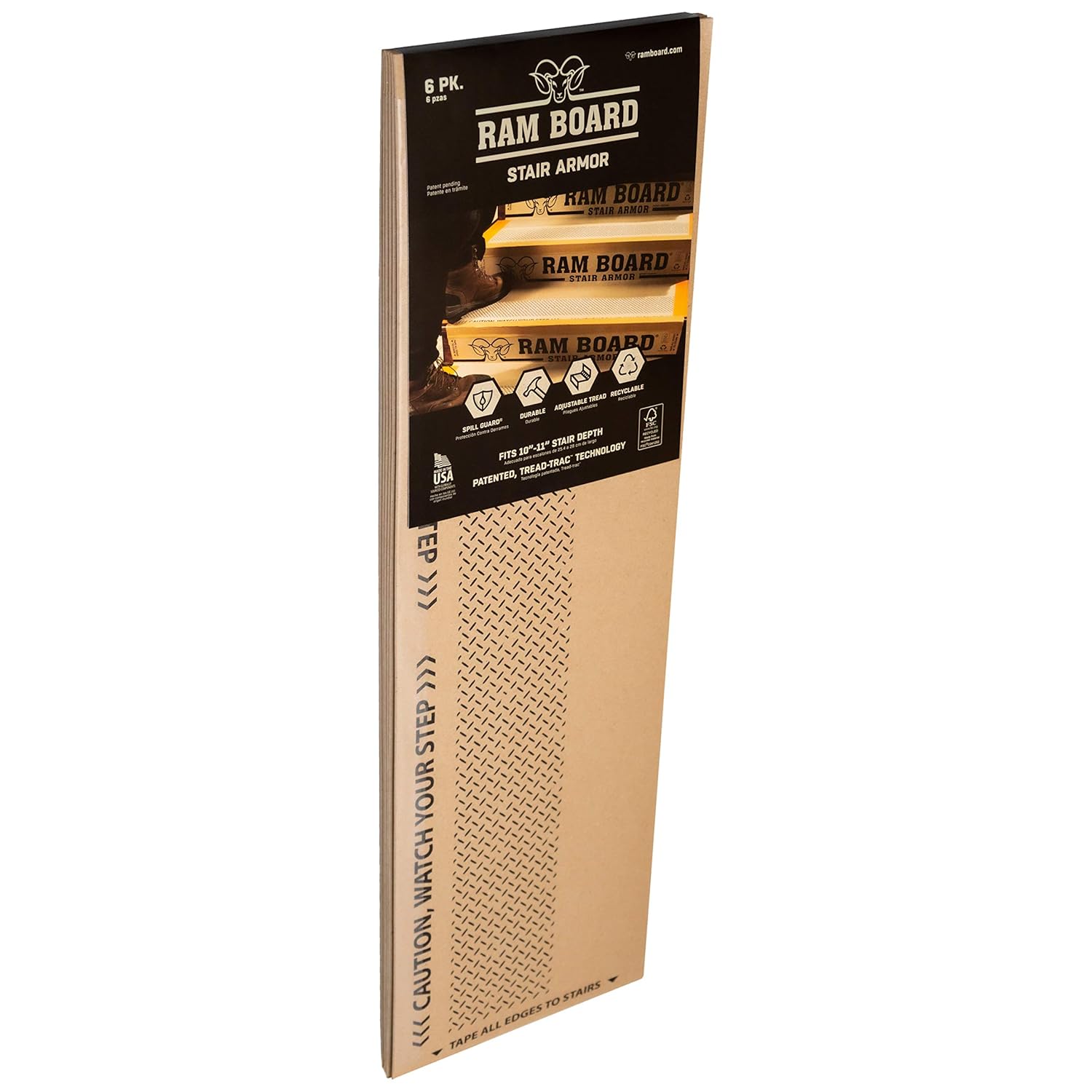 Ram Board Stair Armor for Temporary Stair Protection, 1.58 feet x 2.83 feet (6 Pack)