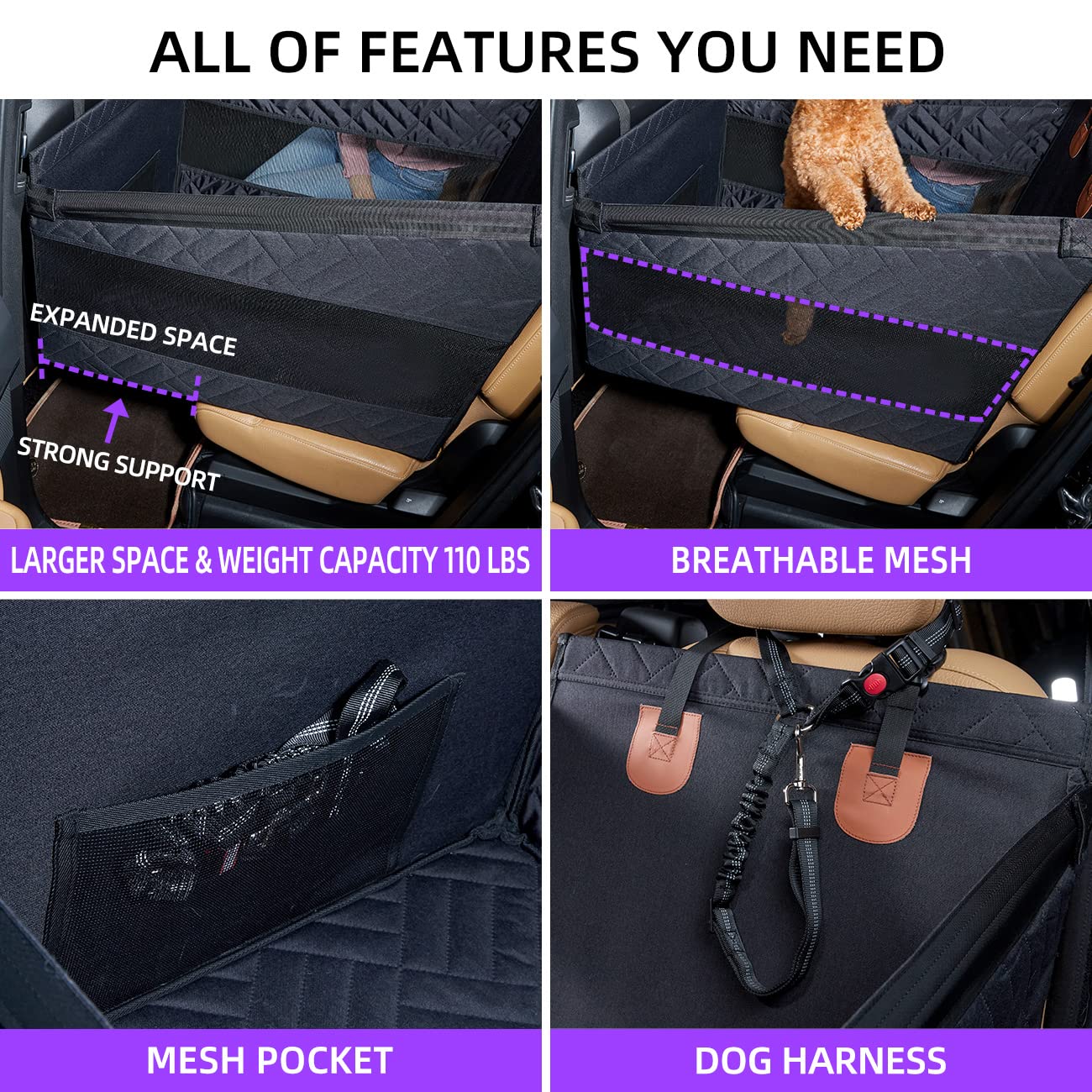 TKYZ Medium Dog Car Seat,Back Seat Extender for Dogs,Waterproof Large Dog Seat Cover for Backseat, Pet Bed for Car Hammock(Black-s)