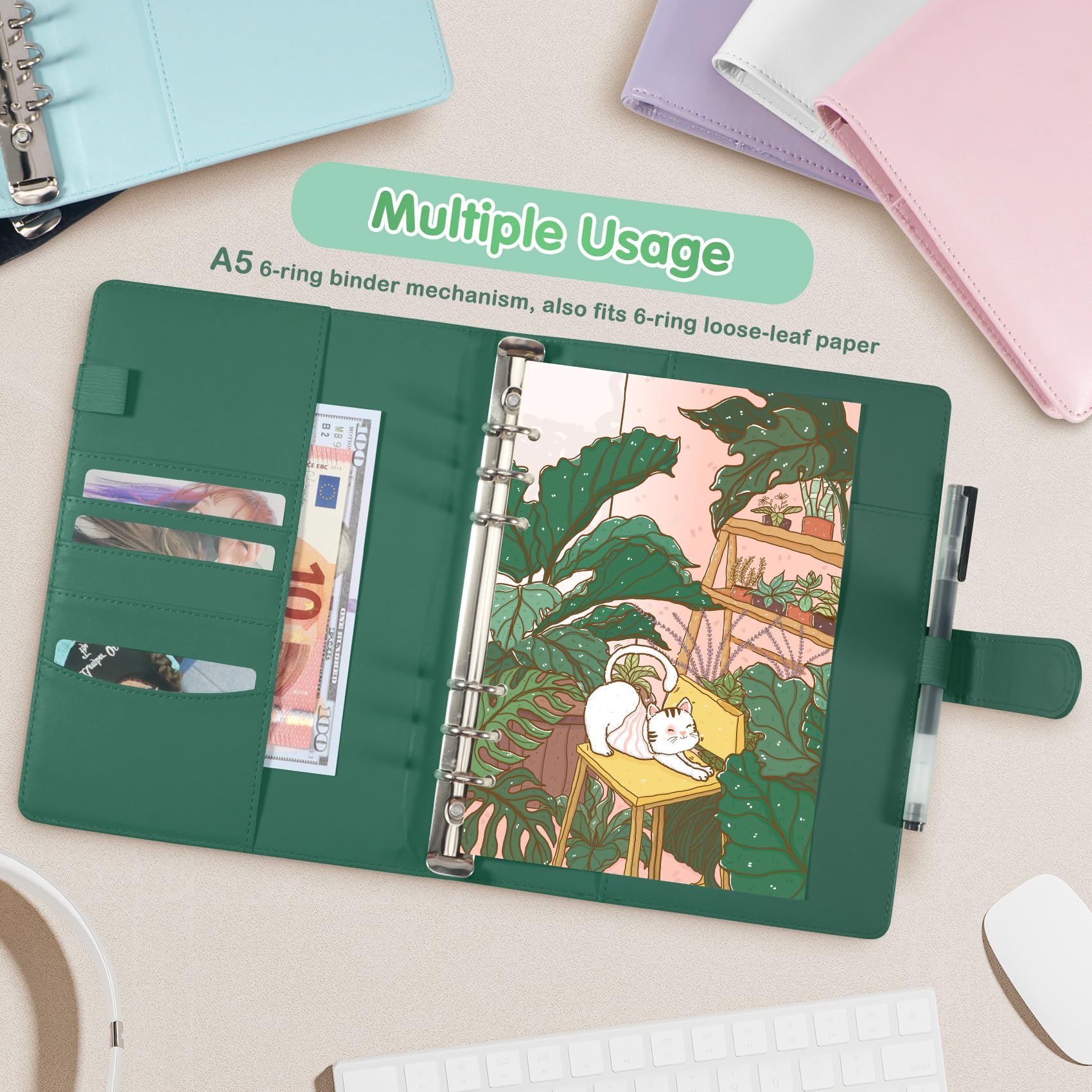 A5 Kpop Photocard Binder with 30 Pack 4-Pocket Card Pages, 6 Ring A5 Binder Card Collector Album with 240 Card Slots,PU Leather Binder Cover with Magnetic Buckle Closure for Organizing Trading Card