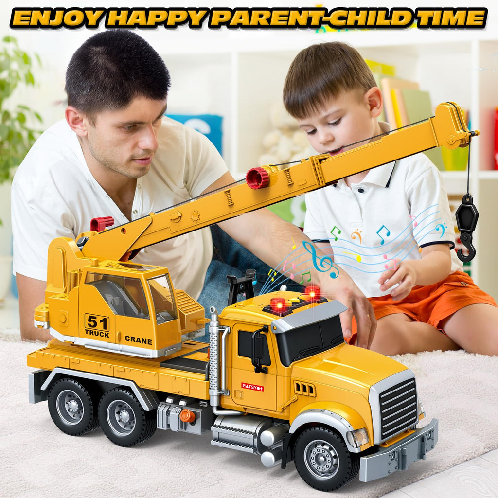 Bstoyder Kids Toys for 3 4 5 6 7 8 Years Old Boys, 15" Crane Truck Toy with Lights, Sounds, Toddler Friction Powered Truck Vehicle Toy for Boys Girls Birthday Gifts
