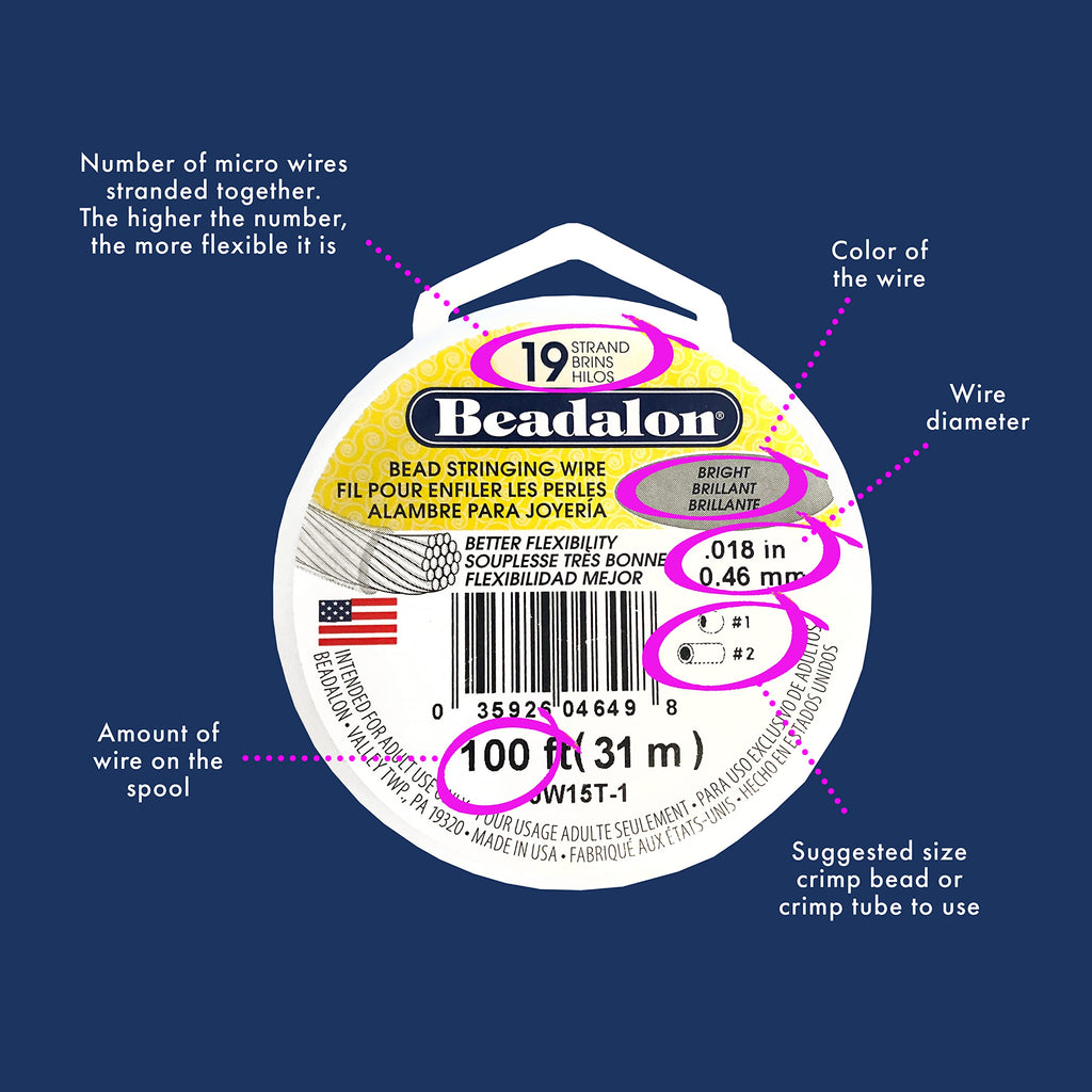 Beadalon 19 Strand Stainless Steel Bead Stringing Wire, .010 in / 0.25 mm, Bright, 100 ft / 31 m