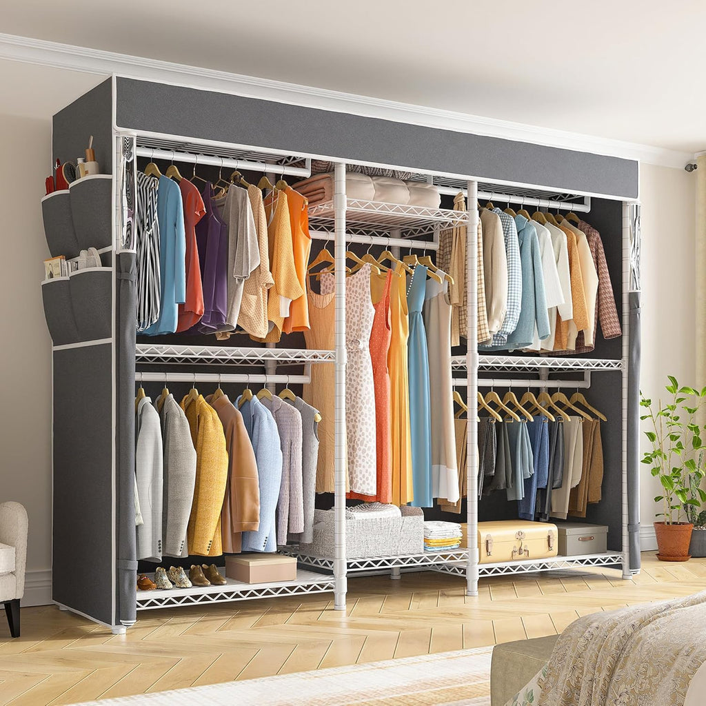 Raybee Clothes Rack,Clothing Racks for Hanging Clothes 900LBS Capacity Heavy Duty Portable Closet with 5 Hanger Rods & 8 Shelves for Walk-in Closet,Apartment