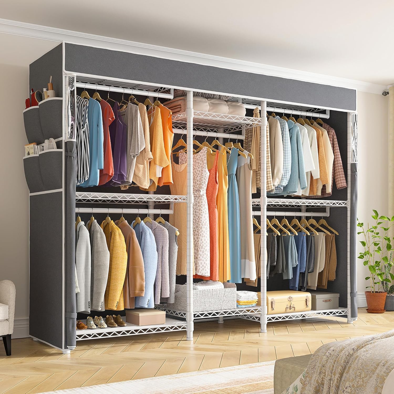 Raybee Clothes Rack,Clothing Racks for Hanging Clothes 900LBS Capacity Heavy Duty Portable Closet with 5 Hanger Rods & 8 Shelves for Walk-in Closet,Apartment