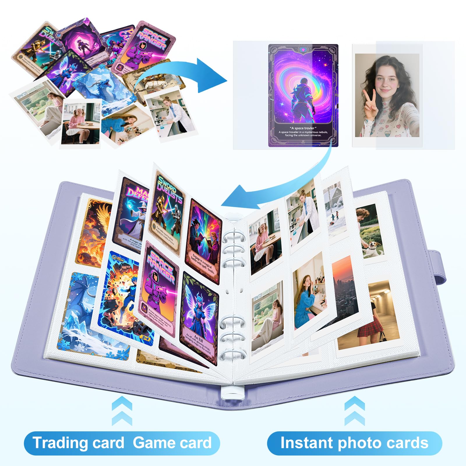 A5 Kpop Photocard Binder with 30 Pack 4-Pocket Card Pages, 6 Ring A5 Binder Card Collector Album with 240 Card Slots,PU Leather Binder Cover with Magnetic Buckle Closure for Organizing Trading Card