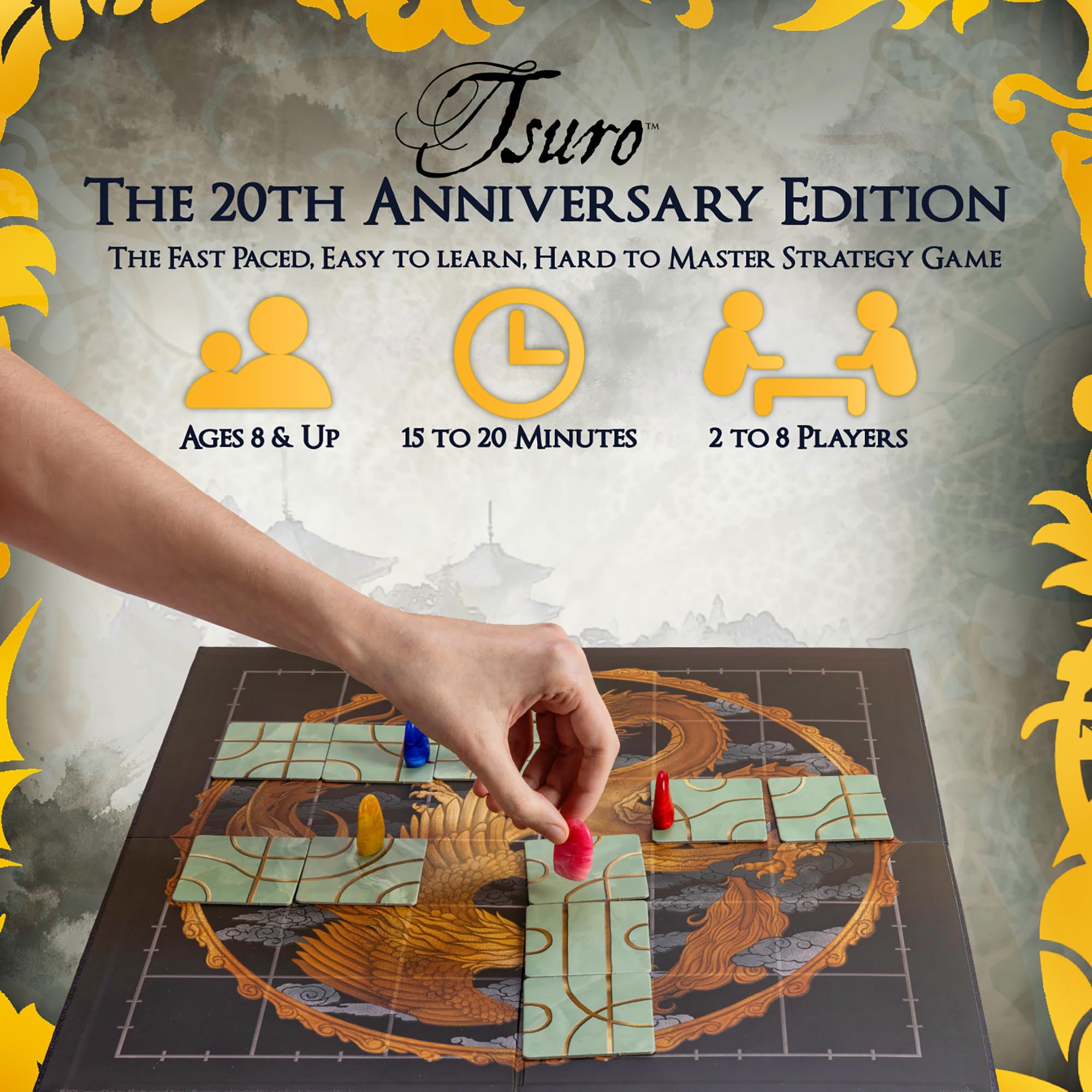 Tsuro 20th Anniversary Edition - Award-Winning Tile-Laying Strategy Board Game, 2-8 Players Ages 8+
