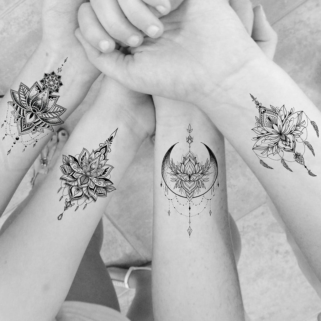 EGMBGM 52 Sheets Tiny Small Temporary Tattoos For Kids Boys Girls, Tribal Animals Butterfly Anchor Compass Tattoo Stickers For Men Women, 3D Cute Flower Fake Face Tatoo Kits Sets For Neck Arm Hands