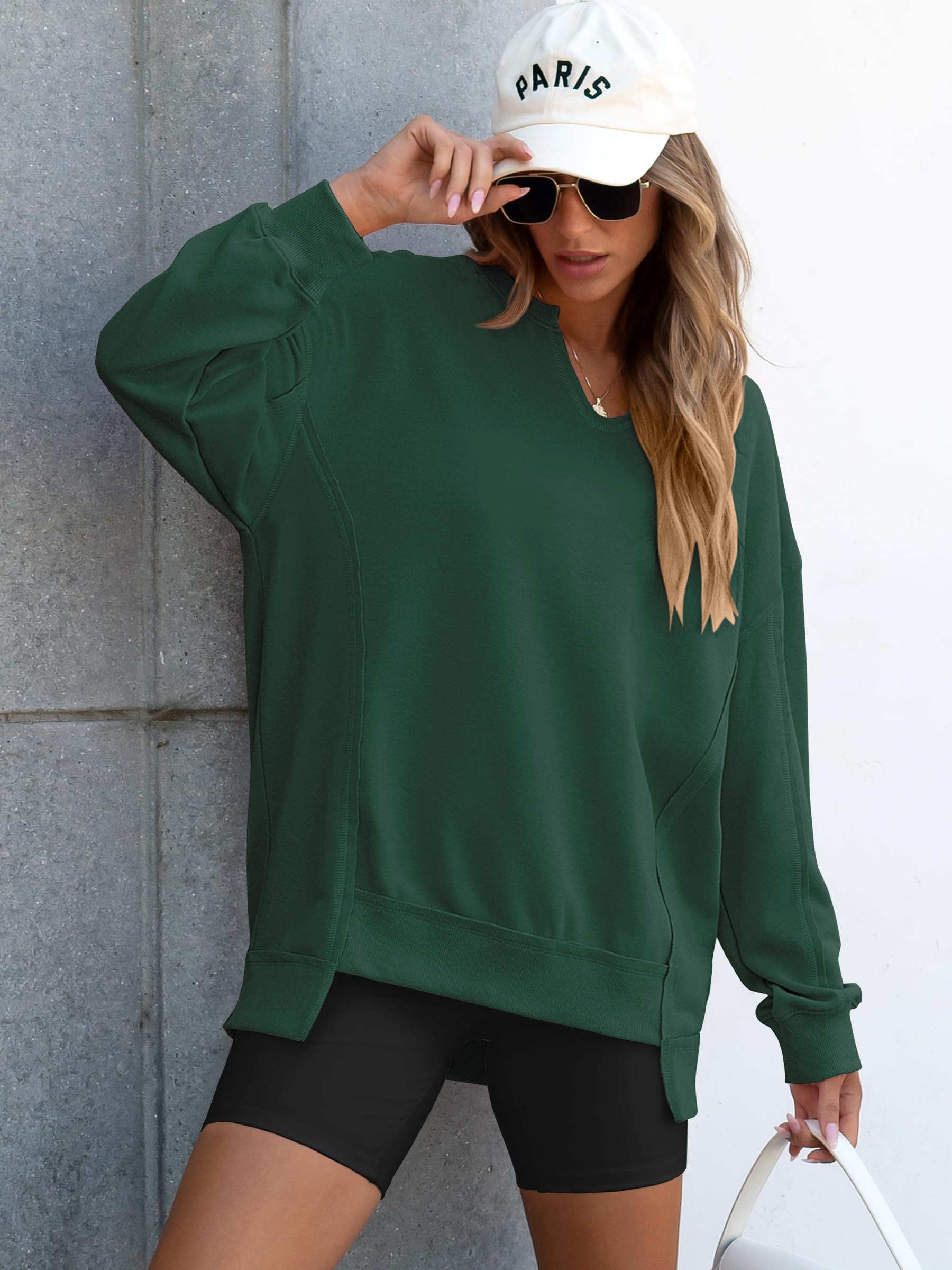 ANRABESS Women's Long Sleeve V-Neck Oversized Sweatshirts | Soft Lightweight Loose Fit Pullover Tops, Casual School Workout Office Tunic Shirts, Teen Girls Outfit, Fall Winter Clothes