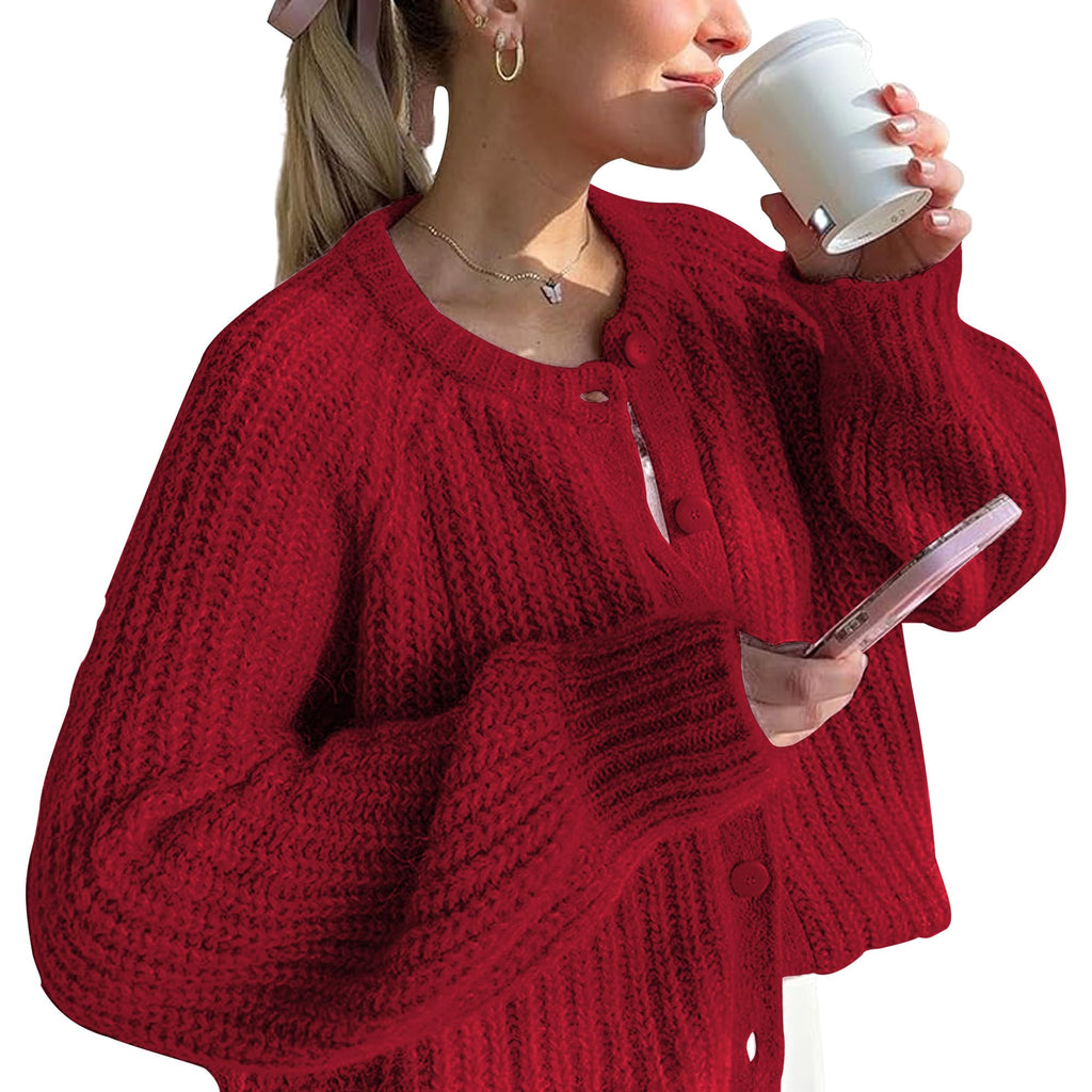 Hixiaohe Cardigan Sweater for Women Long Sleeve Button Y2K Chunky Knit Sweater Fall Casual Open Front Outwear Knitwear Coat