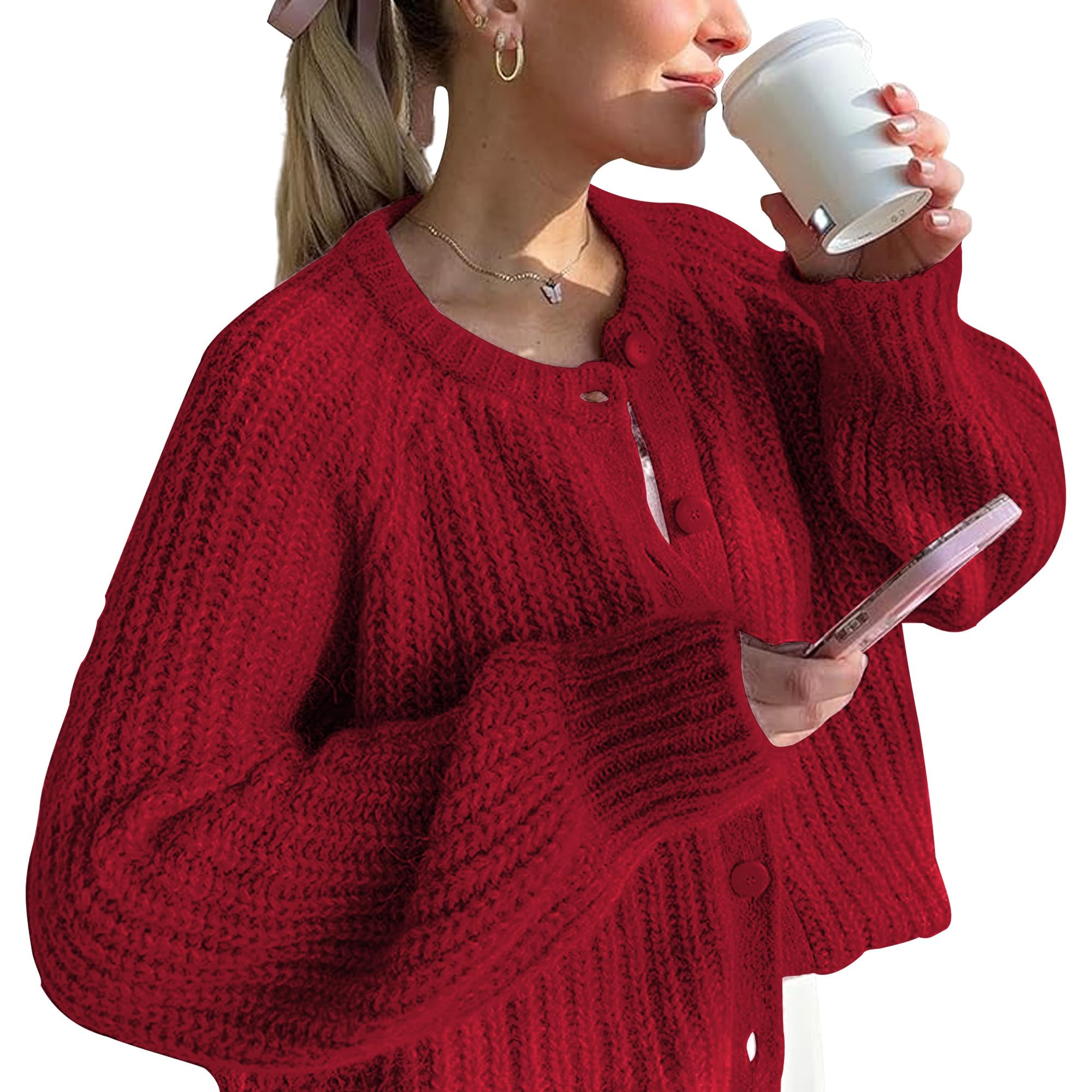 Hixiaohe Cardigan Sweater for Women Long Sleeve Button Y2K Chunky Knit Sweater Fall Casual Open Front Outwear Knitwear Coat