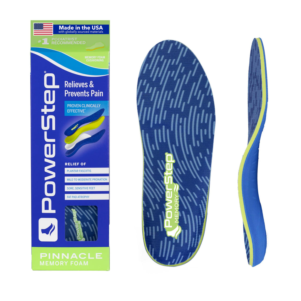PowerStep Pinnacle Memory Foam Orthotics Insoles, Heel and Arch Support, Plantar Fasciitis Relief, Mild Pronation, Fat Pad Atrophy, Cushioned Orthotics for Men and Women, Made in The USA