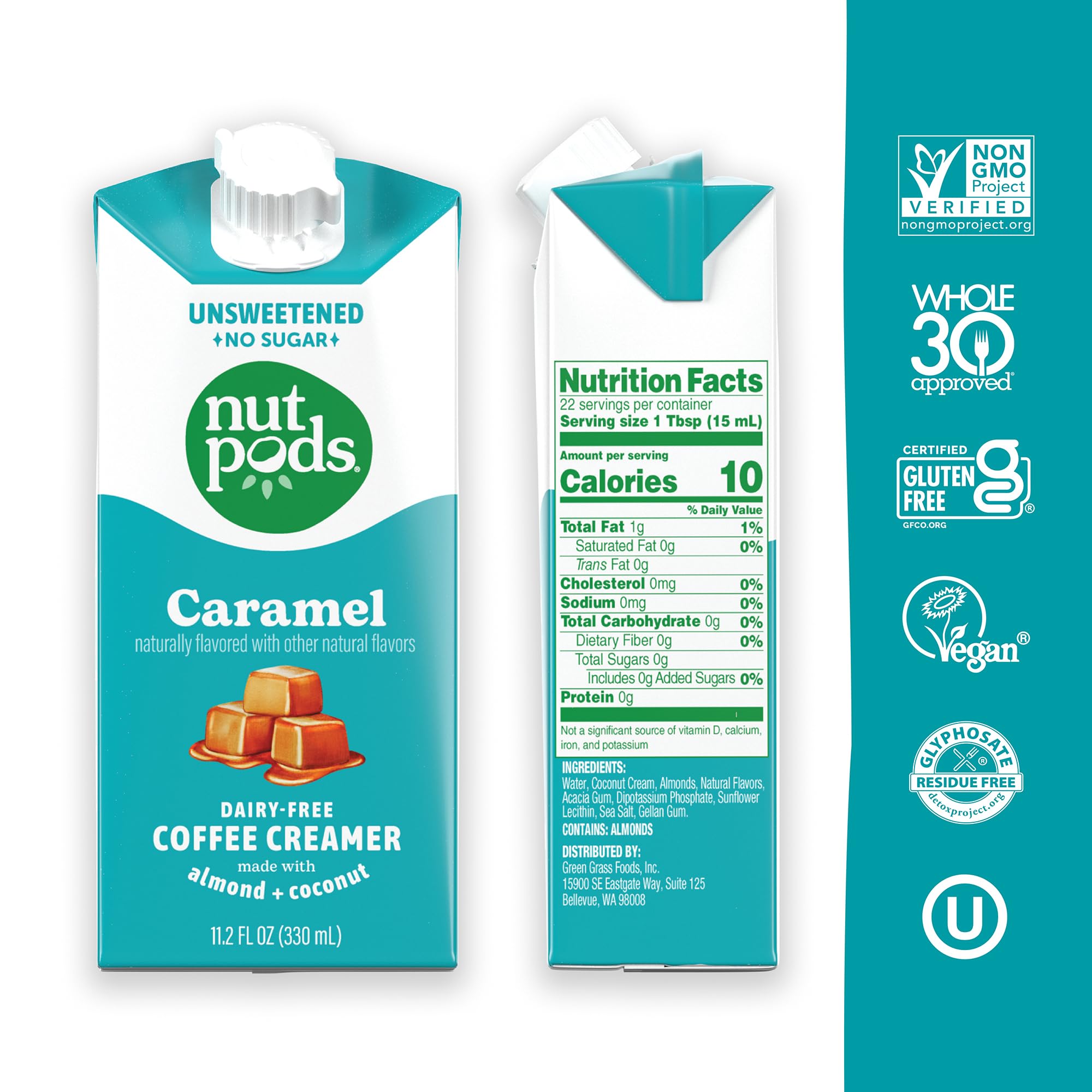 nutpods Caramel Coffee Creamer - Unsweetened Non Dairy Creamer Made from Almonds and Coconuts - Keto Creamer, Whole30, Gluten Free, Non-GMO, Vegan, Sugar Free, Kosher (4-Pack)
