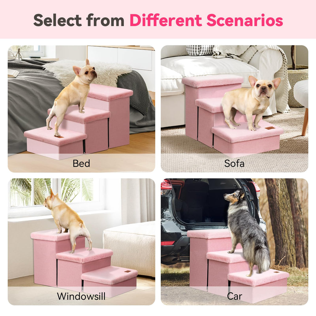 Zerbuger Dog Stairs with Condo 15" H, 2-Step Wider Dog Steps for Small/Medium/Large Old Dogs Cats, Folding Sturdy Storage Pet Stairs Climbing Bed Couch, Ramp for Car Hold Up to 150 lbs, Beige