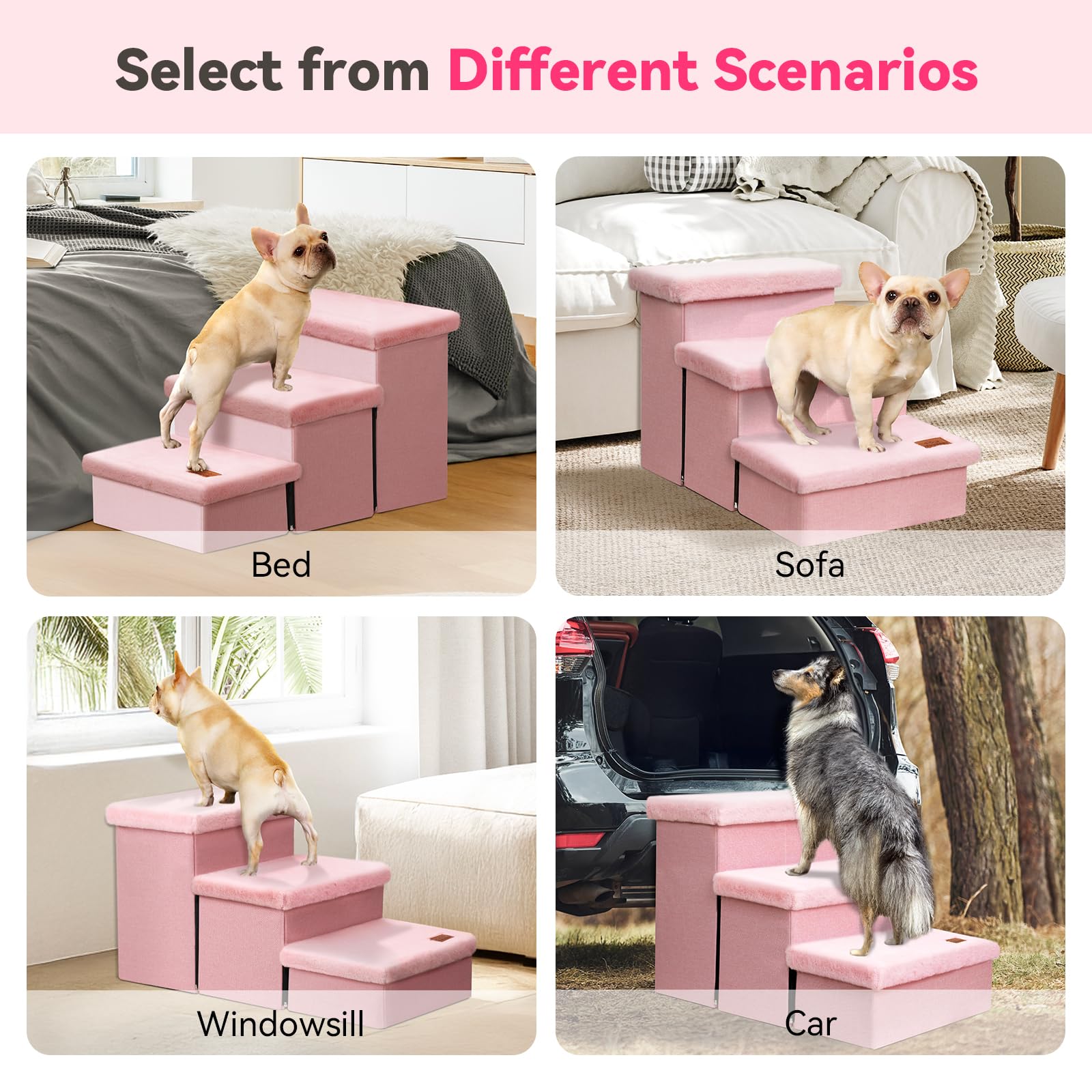 Zerbuger Dog Stairs with Condo 15" H, 2-Step Wider Dog Steps for Small/Medium/Large Old Dogs Cats, Folding Sturdy Storage Pet Stairs Climbing Bed Couch, Ramp for Car Hold Up to 150 lbs, Beige
