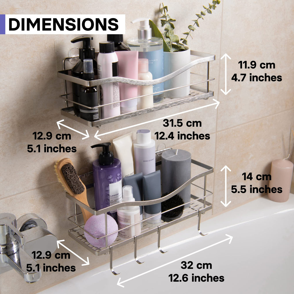 KINCMAX Premium Shower Caddy, Self Adhesive Shower Organizer w/ 4 Hooks, No Drill Shelves for Inside Shower, Rustproof Stainless Steel Shower Rack for Bathroom, Matte Black