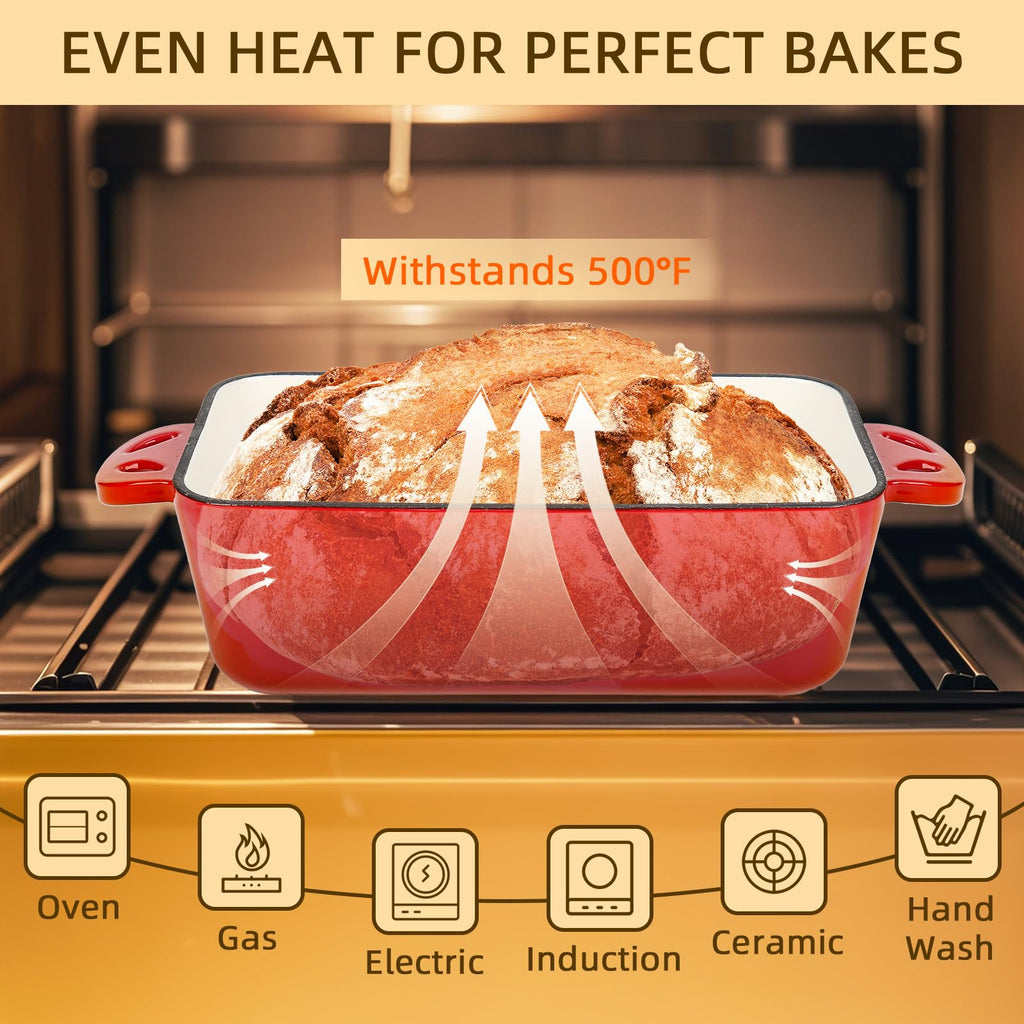 AILITOR 9x5 Enameled Cast Iron Loaf Pan with Lid - 2 in 1 Sourdough Bread Pan for Homemade Baking