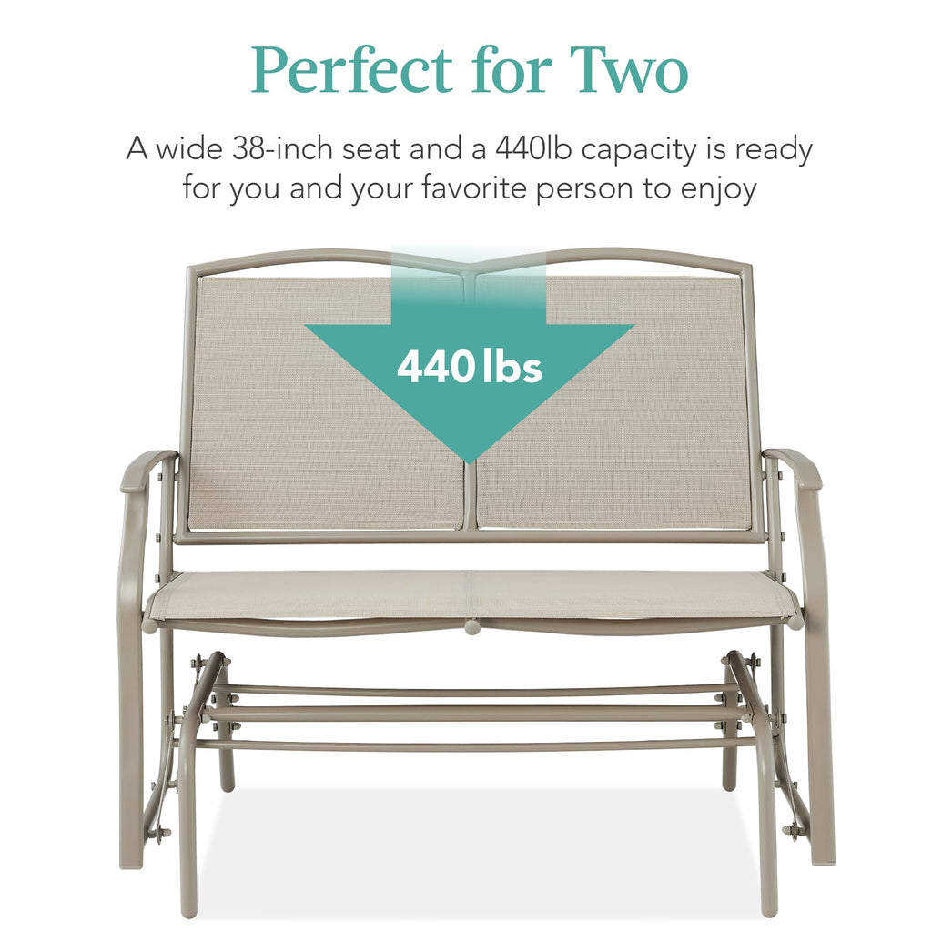 Best Choice Products 2-Person Outdoor Patio Swing Glider Steel Bench Loveseat Rocker for Deck, Porch w/Textilene Fabric, Steel Frame - Black