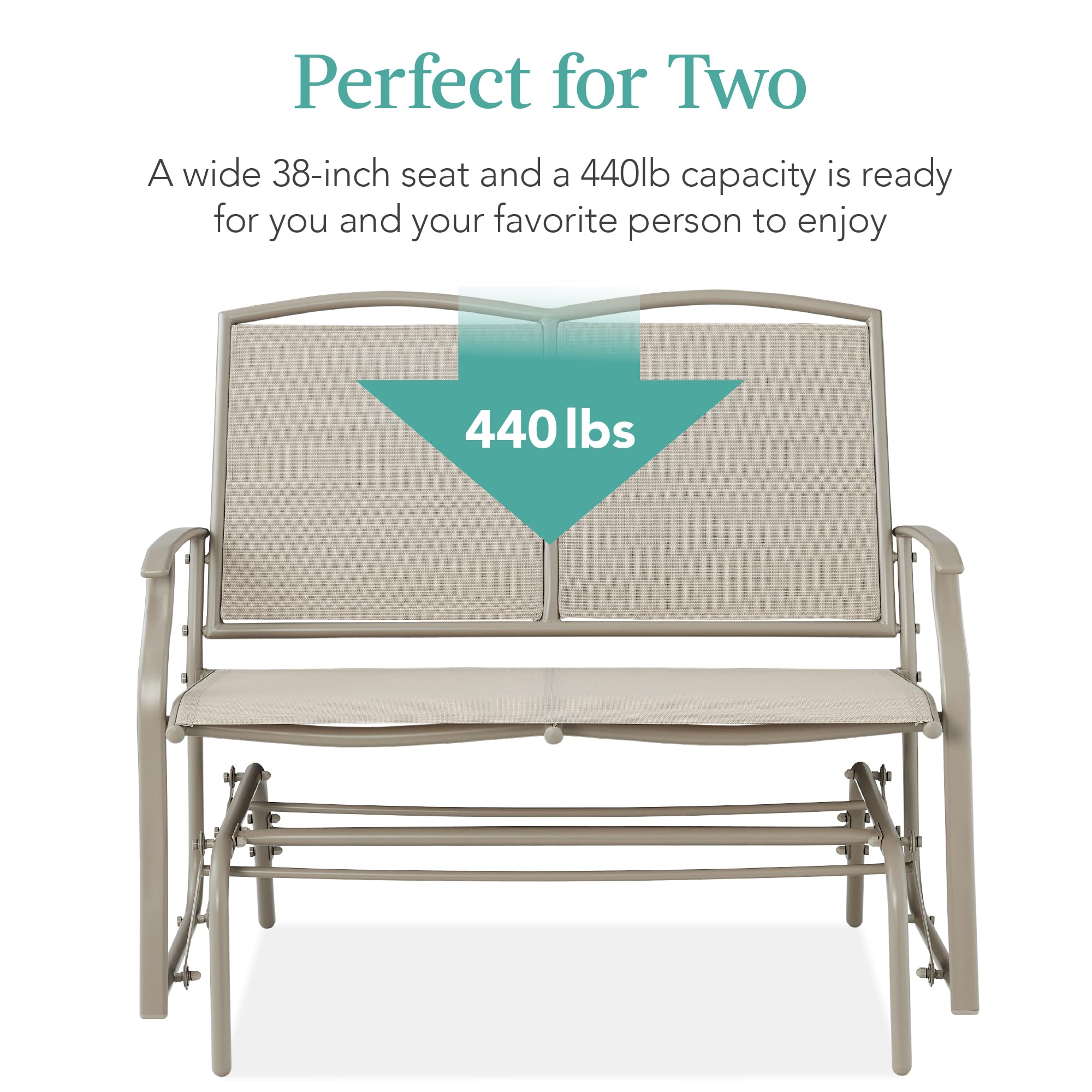 Best Choice Products 2-Person Outdoor Patio Swing Glider Steel Bench Loveseat Rocker for Deck, Porch w/Textilene Fabric, Steel Frame - Black