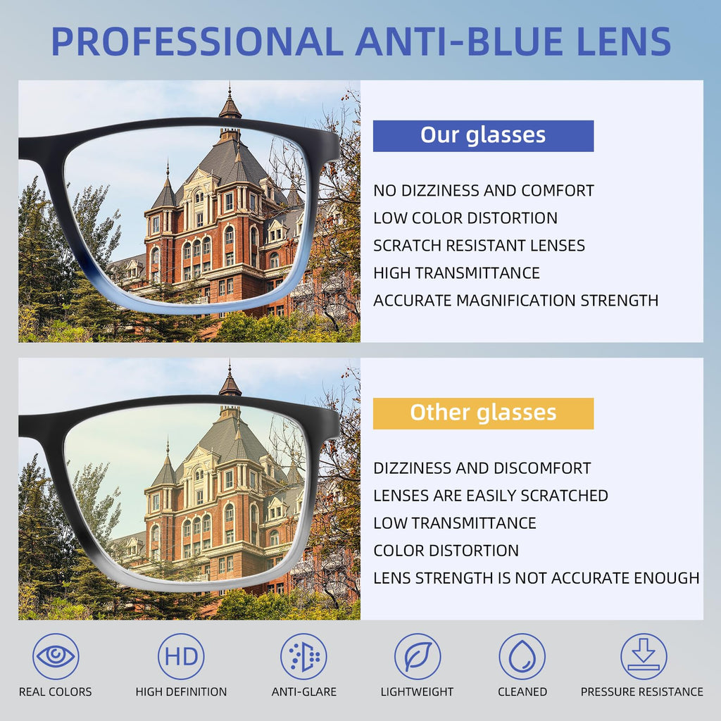 BLOEXCLU 4 Pack Progressive Multifocus Reading Glasses for Men Women TR90 Sports Style Anti-Blue Light Computer Readers