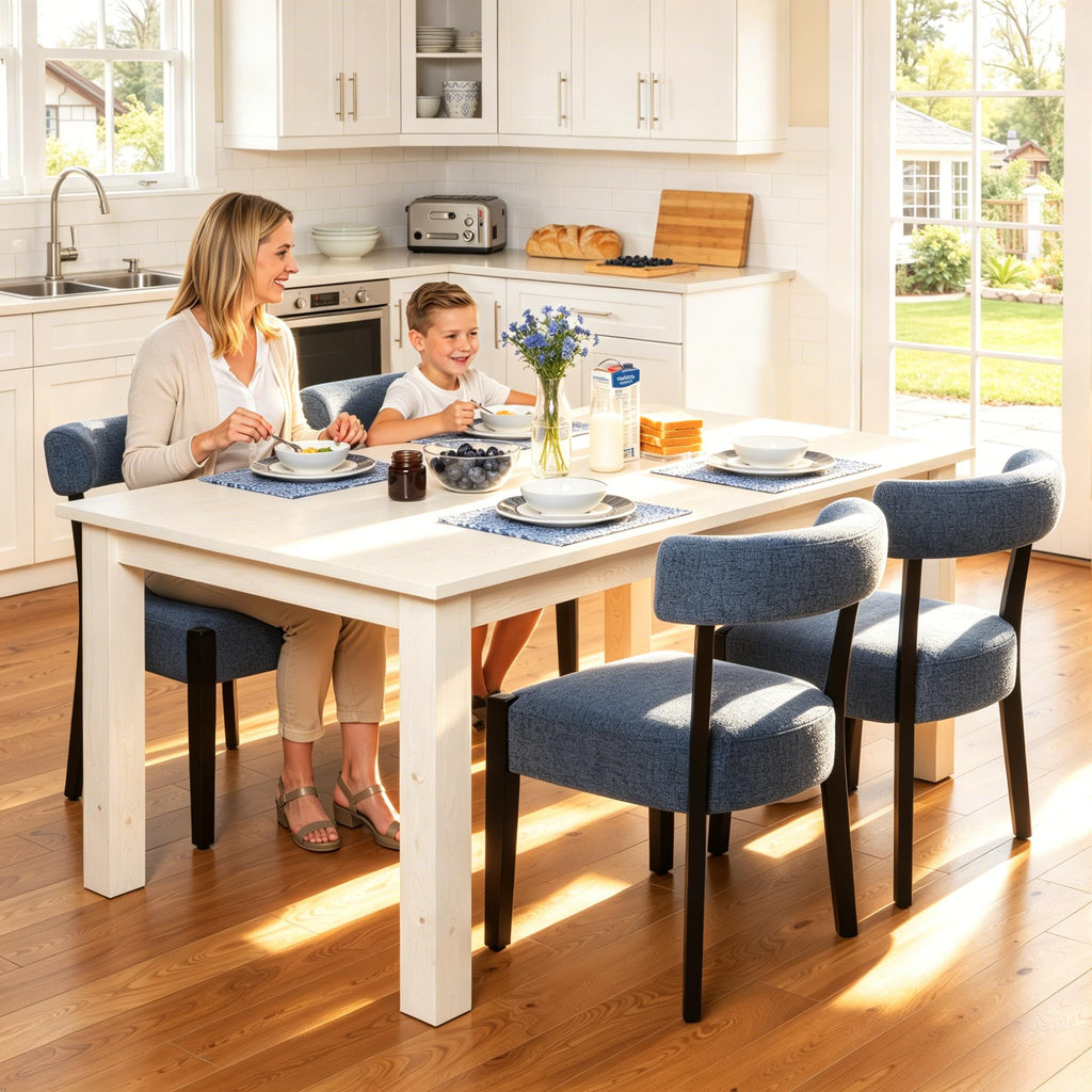 RNKSFX Upholstered Dining Chairs Set of 2, Walnut Wooden Kitchen & Dining Room Chairs, Mid Century Modern Fabric Farmhouse Dining Chairs Oversized Sturdy Rounded Chairs Curved Back, Beige Fabric