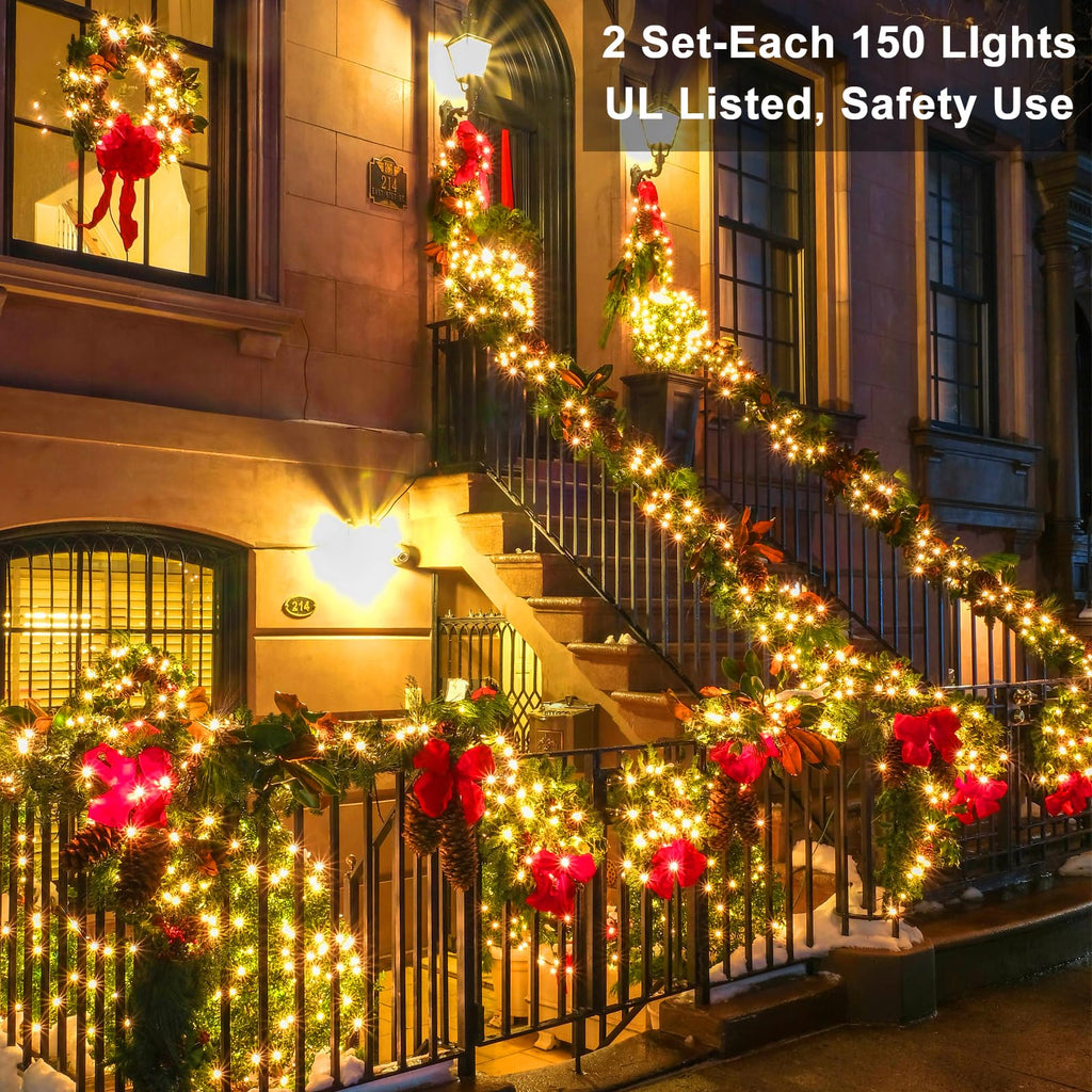 Brizled Christmas Lights, 600 Count 139.2ft Incandescent Mini Lights, Connectable 120V UL Certified for Xmas Wedding Bedroom Porch Decor, White Wire, Warm White