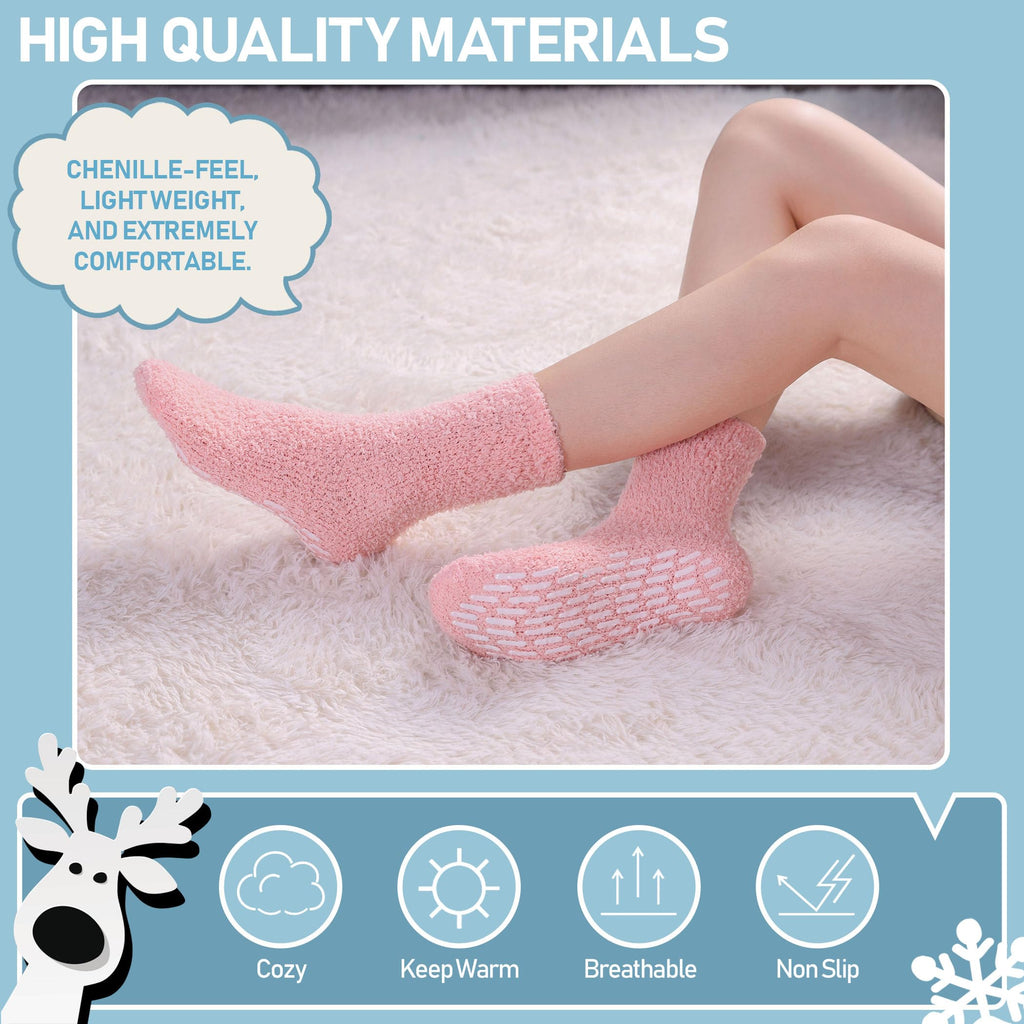 Yebing Non Slip Hospital Socks for Women with Grips Fuzzy Cozy Anti Skid Slipper Socks Winter Warm Soft Fluffy Sleep Socks