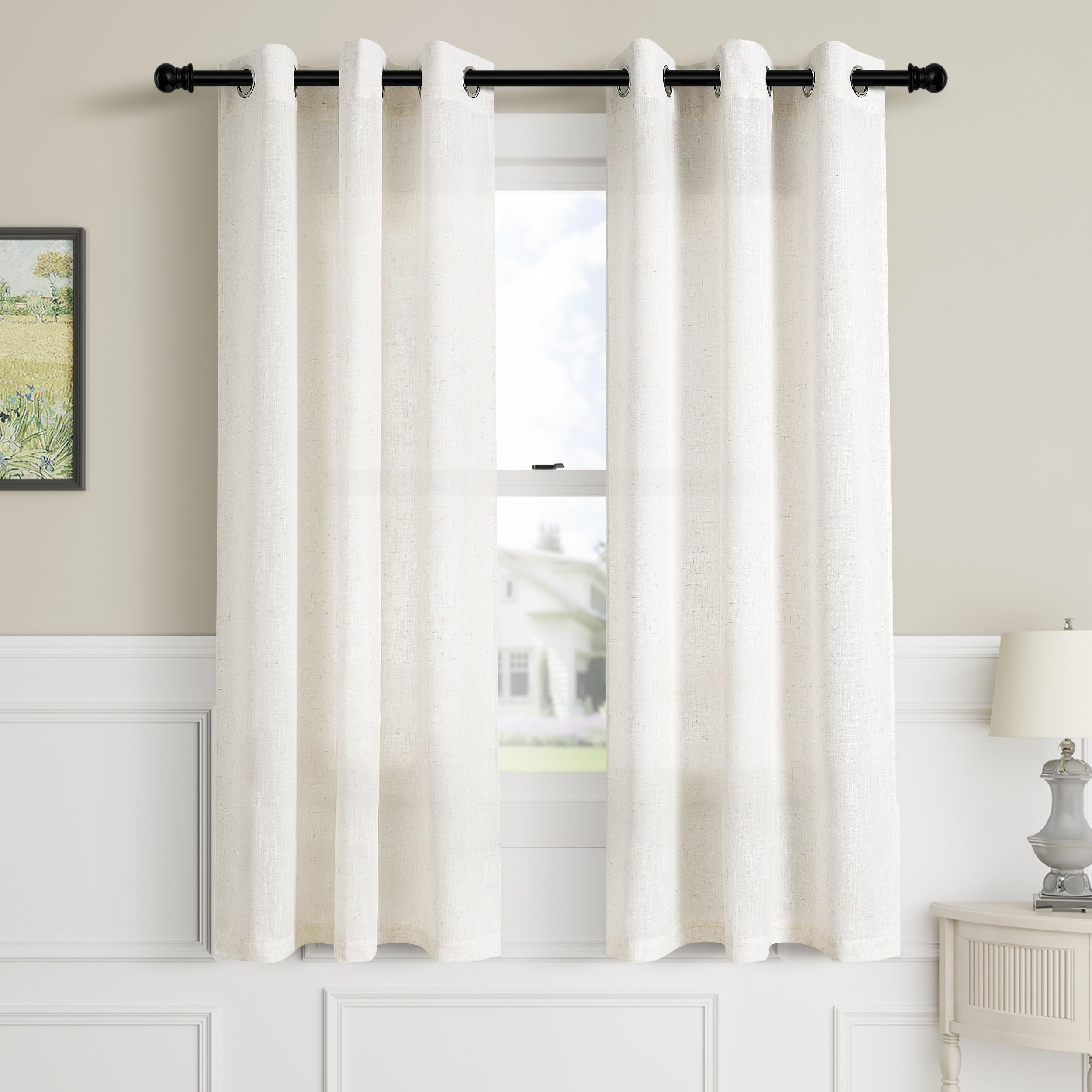 Aersas Black Bedroom Linen Curtains 63 Inch Length 2 Panel Privacy Energy Efficient Semi Sheer Black Linen Drapes for Living Room Modern Farmhouse Grommet Window Curtain for Nursery Office 52x63