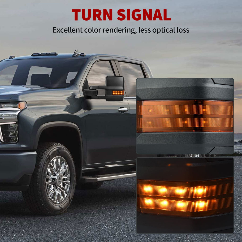 YITAMOTOR Towing Mirrors Compatible with 07-13 Silverado 1500 2500 3500 Tahoe Suburban Avalanche GMC Sierra Yukon Cadillac LED Turn Signal Light Power Heated Manual Telescoping Folding