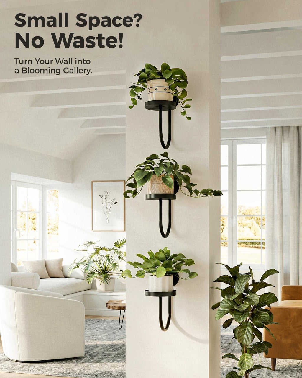 Bamworld Hanging Planters for Indoor Plants Wall Plant Holder Plant Hanger Indoor Wall Planters Window Plant Shelves Hanging Plant Holder Window Plant Hanger Plant Decor Black 3pcs