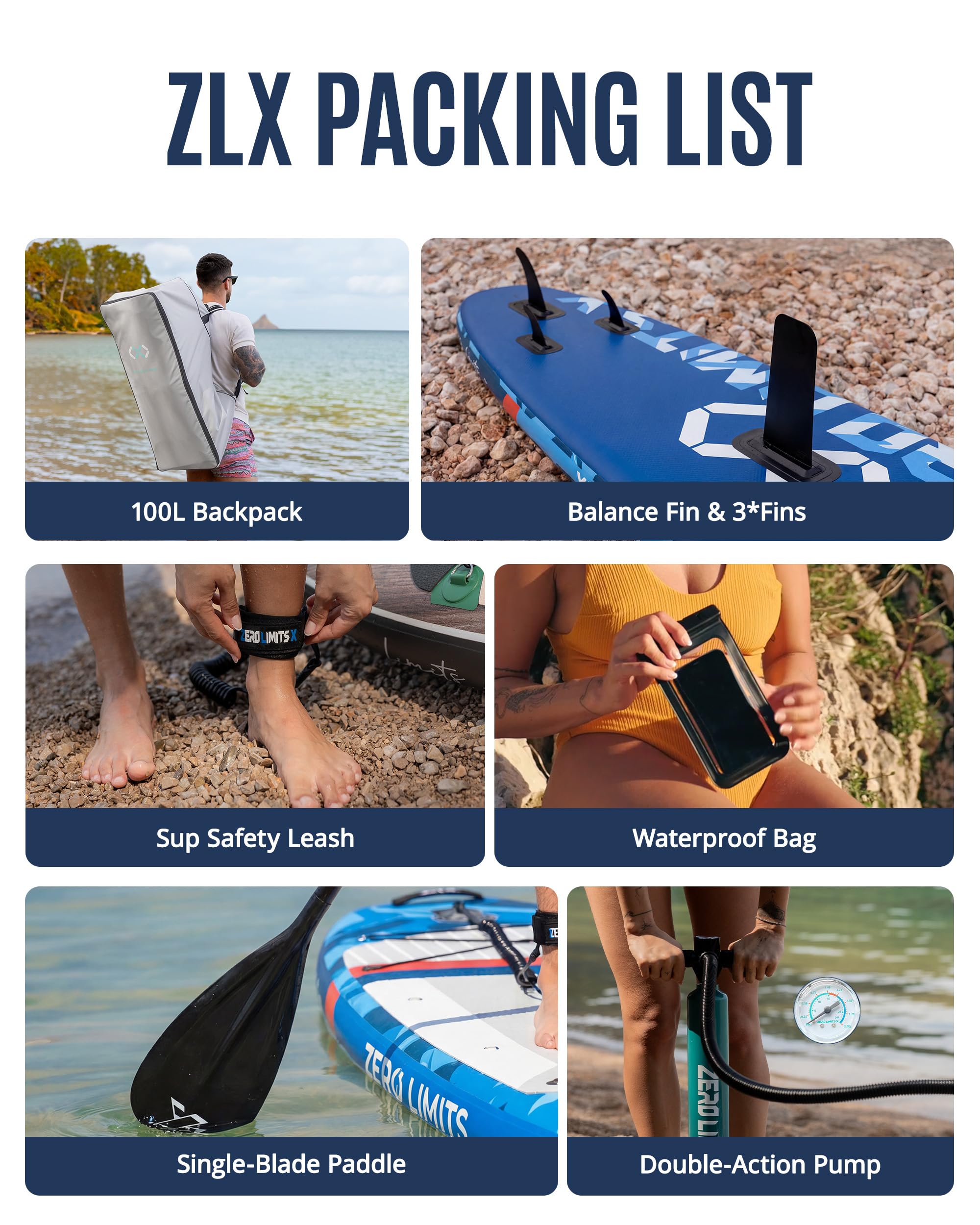 ZLX 11'6"x35" Ultra Wide Inflatable Stand Up Paddle Board | Stable Non-Slip Deck Pad, Unique Fin System, Premium SUP Accessories & Backpack - Upgraded Pump for Adults, All Skill Levels