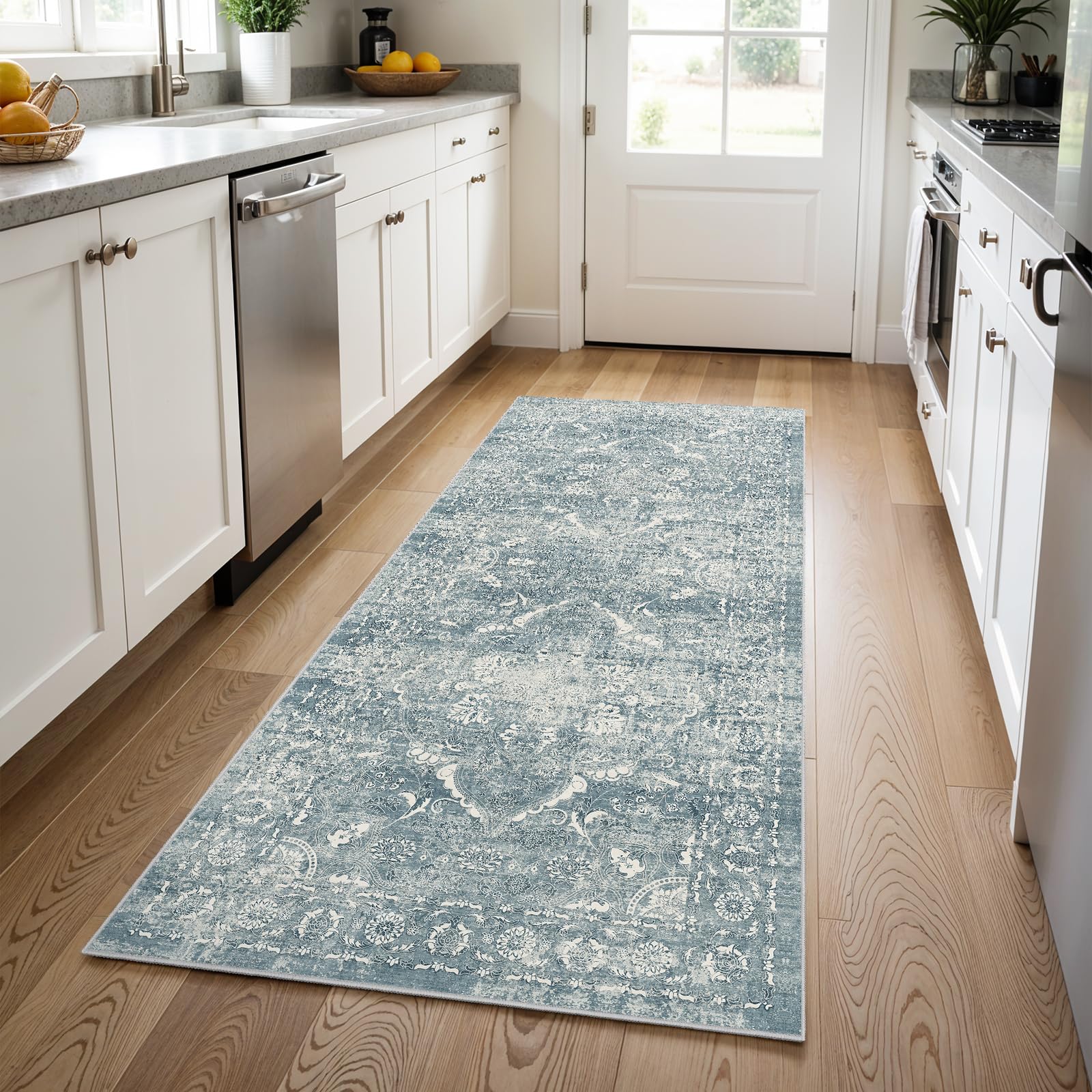2x5 Washable Kitchen Runner Rug - Soft Low Pile Floral Animal Cat Print Rugs with Non-Slip Backing Waterproof Stain-Resistant Indoor Carpet for Hallway Entryway Bathroom Bedroom (Black)
