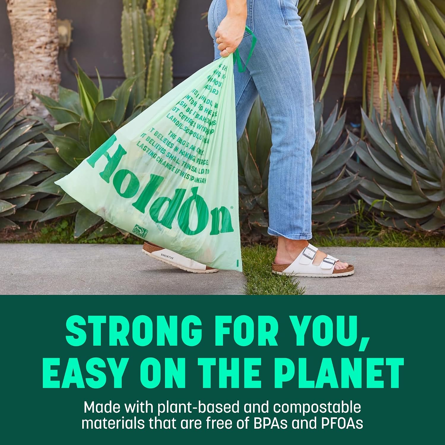 HoldOn Compostable Tall Kitchen Drawstring Bags, 13 Gallon - Leak-Resistant Triple-Ply Plant-Based Kitchen Bags for Trash, Compost & Bin Liners, BPA-Free, BPI Certified, 40 Count