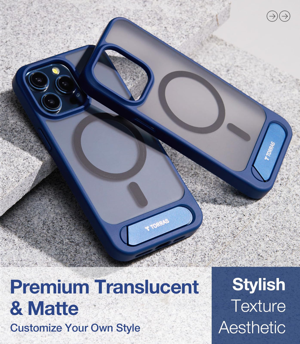 TORRAS for iPhone 13 Pro Max Case Translucent Black | Strong Magnetic & Seamless Stand, Fit for MagSafe, Military-Grade Drop Protection, Sturdy Adjustable Built-in Kickstand, Slim Matte Finish