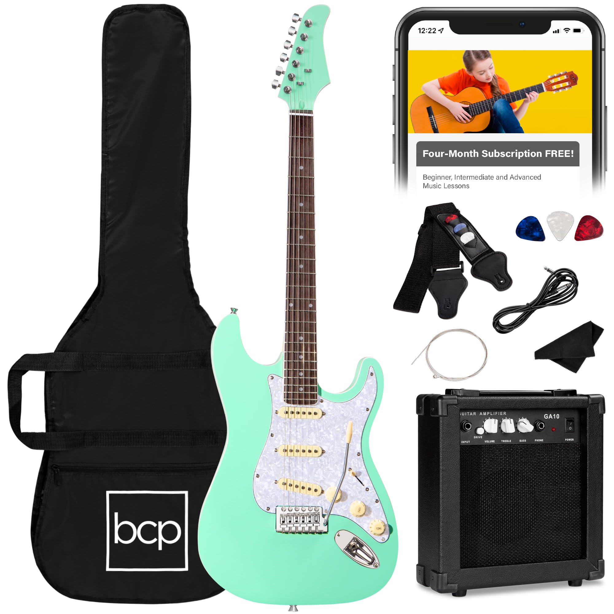 Best Choice Products 39in Full Size Beginner Electric Guitar Starter Kit w/Case, Strap, 10W Amp, Strings, Pick, Tremolo Bar - 3 Color Sunburst