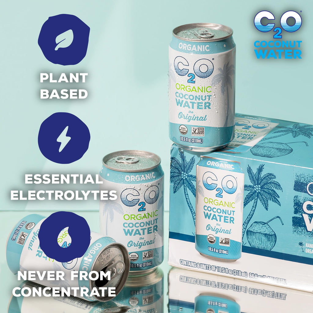 C2O - Coconut Water with Ginger, Lime, & Turmeric (12 Pack) - Made with Fresh Coconut Water - Plant Based - Non GMO - Canned Water - Natural Hydration, Electrolytes, & Potassium - 12 Cans, 17.5 FL OZ